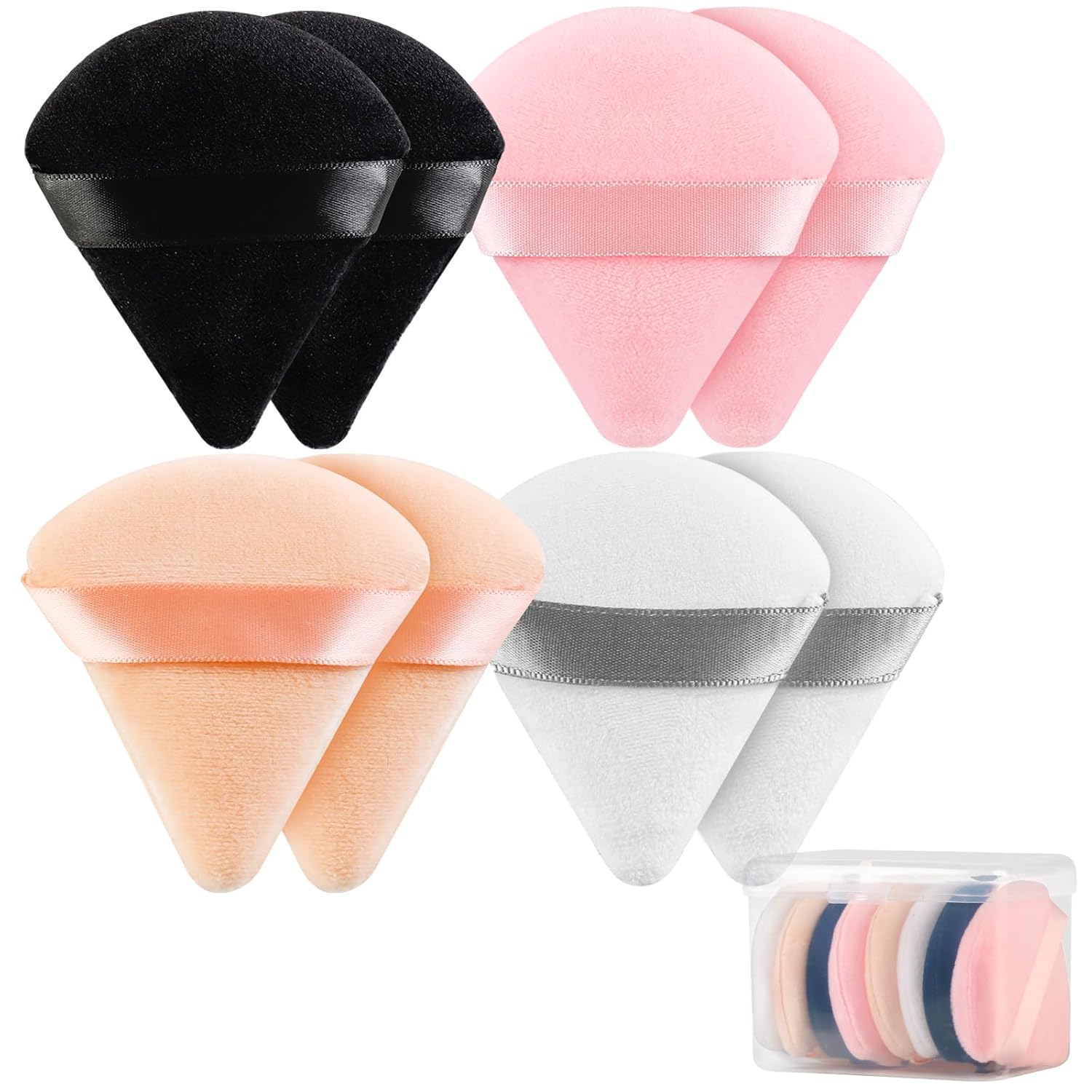 8 piezas triangulares de polvo facial con estuche, algodón suave triángulo de maquillaje de terciopelo, base cosmética, esponja licuadora,