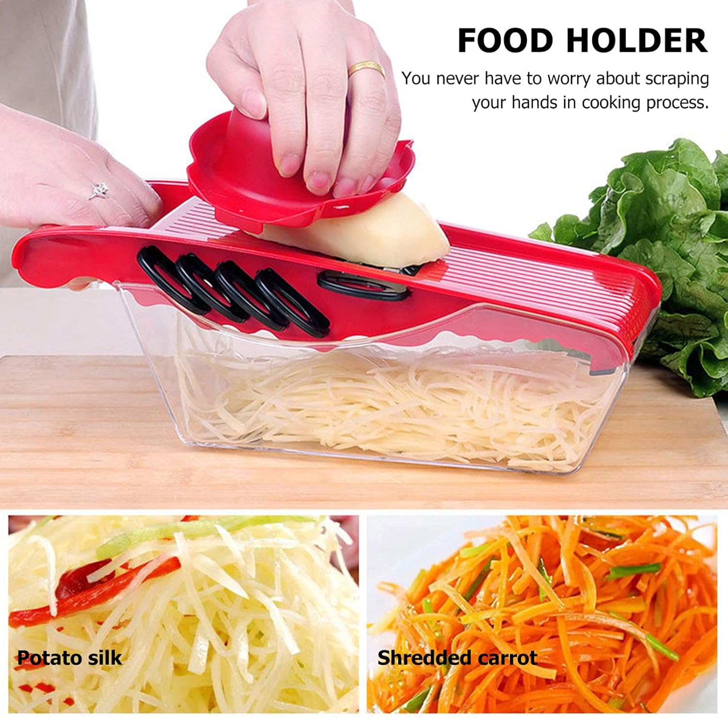 Kichvoe Protector de corte de mandolina para cortar dedos, soporte de seguridad alimentaria, rallador de patatas, protector de dedos, cortador de