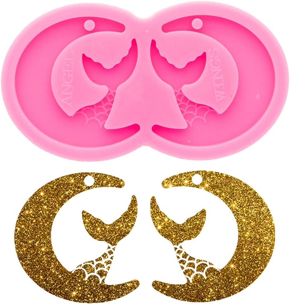 Molde de silicona de sirena de luna súper brillante para niña, aretes de epoxi para manualidades, moldes de silicona, molde de arcilla, collar de