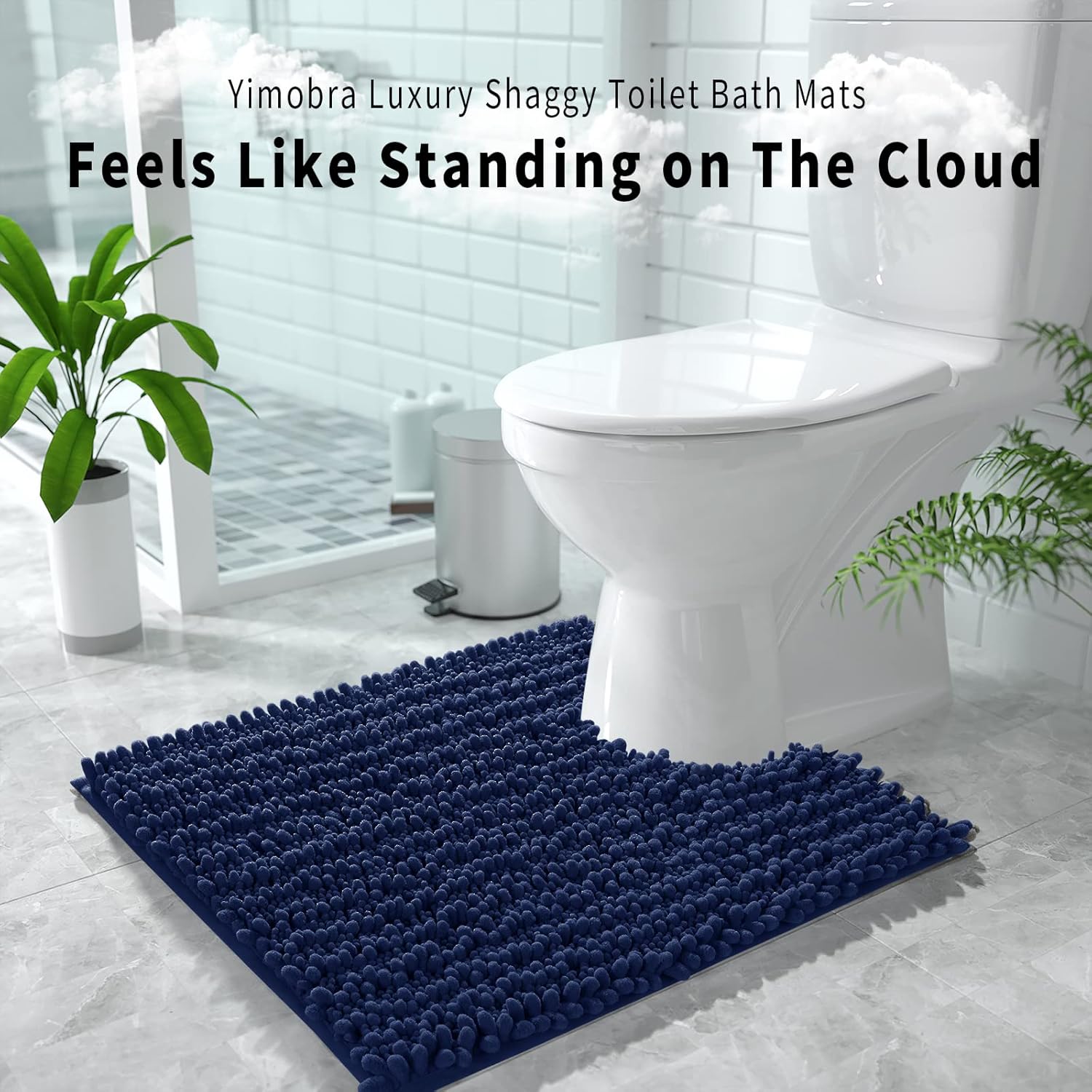 Yimobra Tapete de baño lanudo de lujo para inodoro en forma de U para baño, 24.4 x 20.4 pulgadas, suave y cómodo, máxima absorción, secado rápido,
