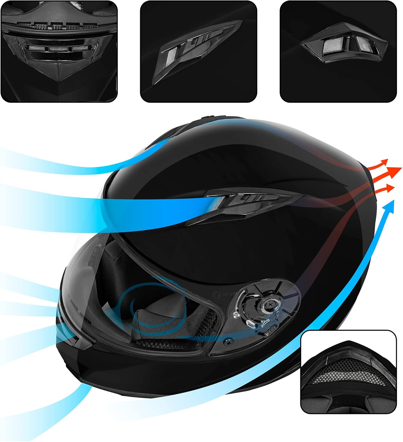 VCAN VX – Casco ligero de cara completa para motocicleta con visera extra tintada, tecnología Coolmax con OTG, aprobado por DOT y ECE 22.05