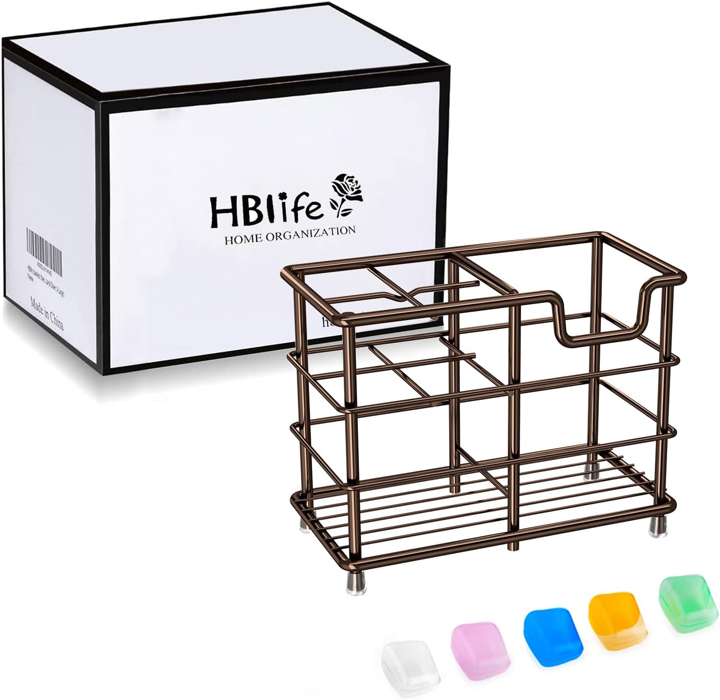 HBlife Soporte pequeño para cepillos de dientes para baño, 5 ranuras de bronce de acero inoxidable, accesorios de baño, organizador para espacios