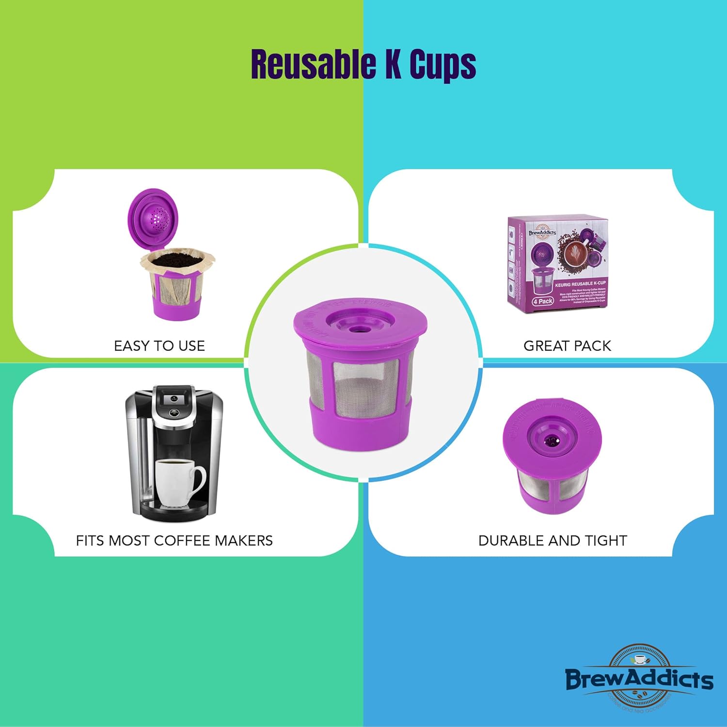 4 filtros reutilizables para cafeteras Keurig 1.0, filtros de café reutilizables de ajuste universal ecológico, filtro de malla de acero inoxidable,