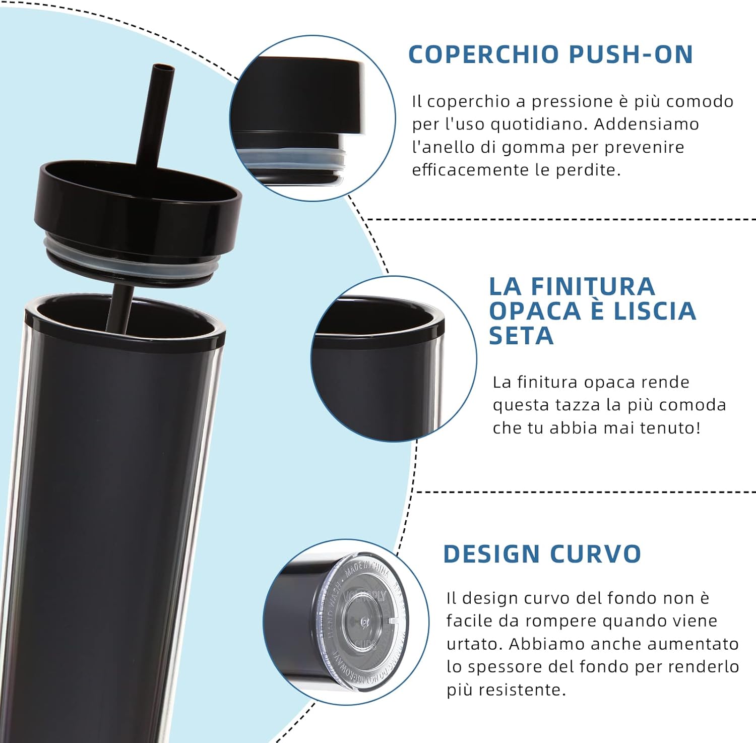 Volhoply Vasos delgados de plástico de 20 onzas, paquete de 4 unidades, vaso transparente de doble pared con tapa y pajita, taza reutilizable para