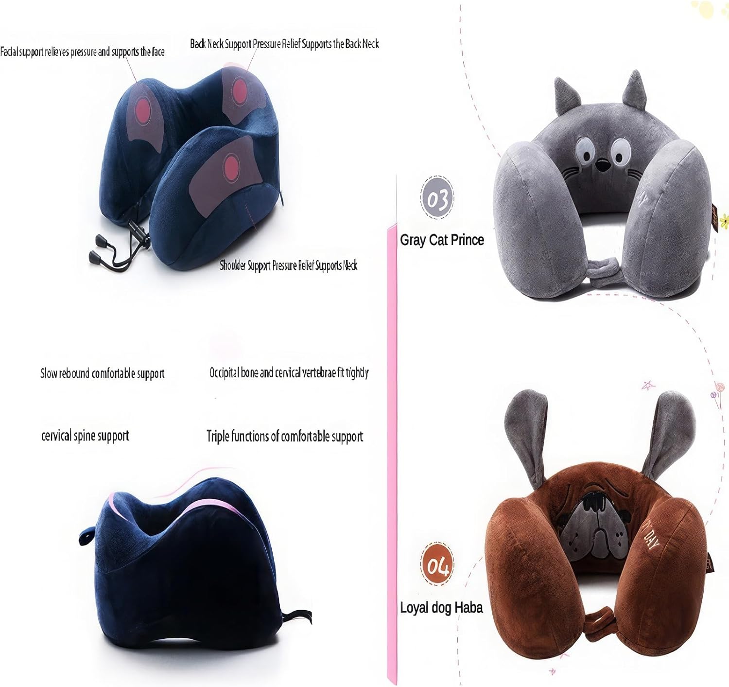 SKYBAT Memory Foam U-Shaped Cartoon Neck Pillow – Relieve Fatigue and Support Healthy Cervical Spine (Color  Large, Size  30cmX29cmx13cmx12cm)