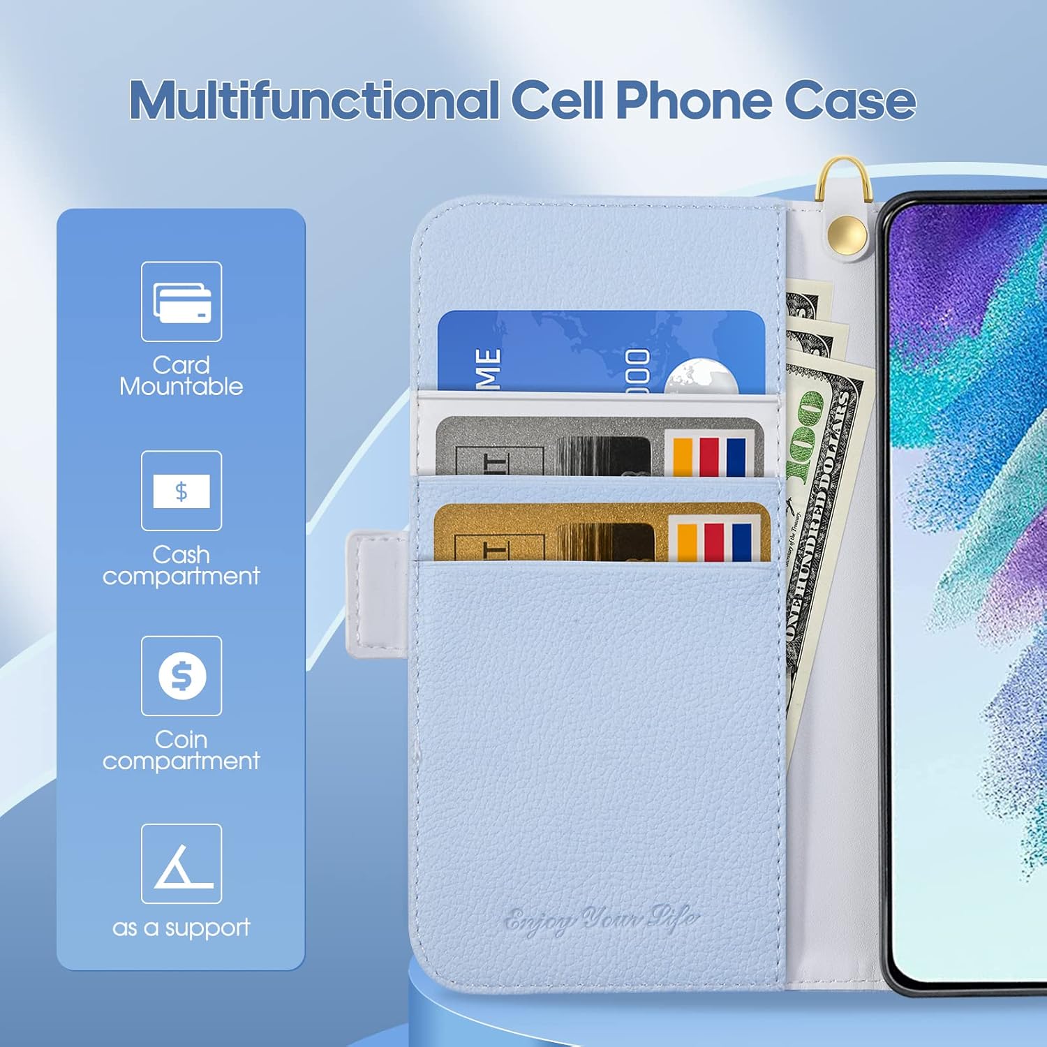 Funda para Galaxy S21 FE 5G de 6.4 pulgadas, funda tipo cartera de piel sintética, funda tipo cartera con tapa para libro a prueba de golpes, TPU de