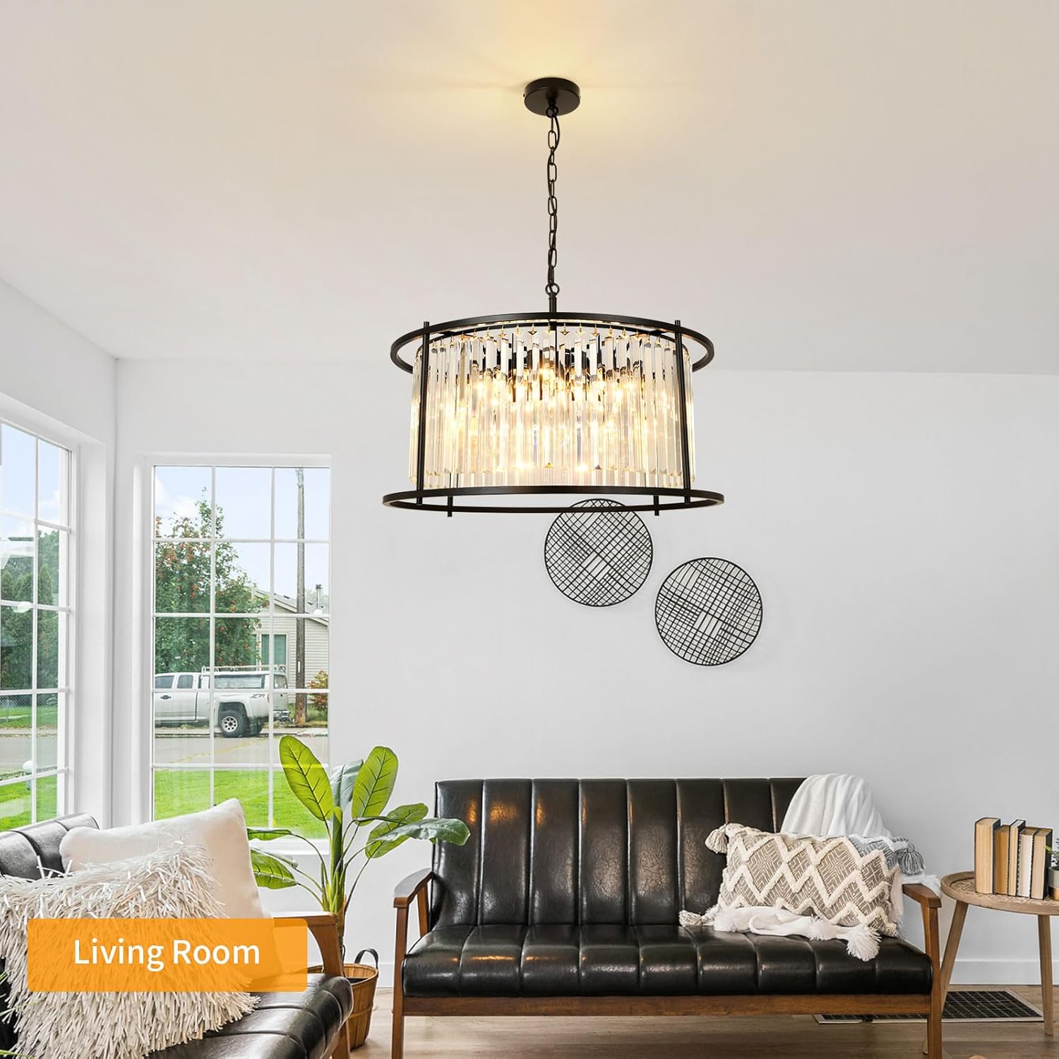 Lámpara de araña de cristal negro, lámpara colgante negra, lámpara redonda de 8 luces, lámparas de techo para comedor, sala de estar, dormitorio,