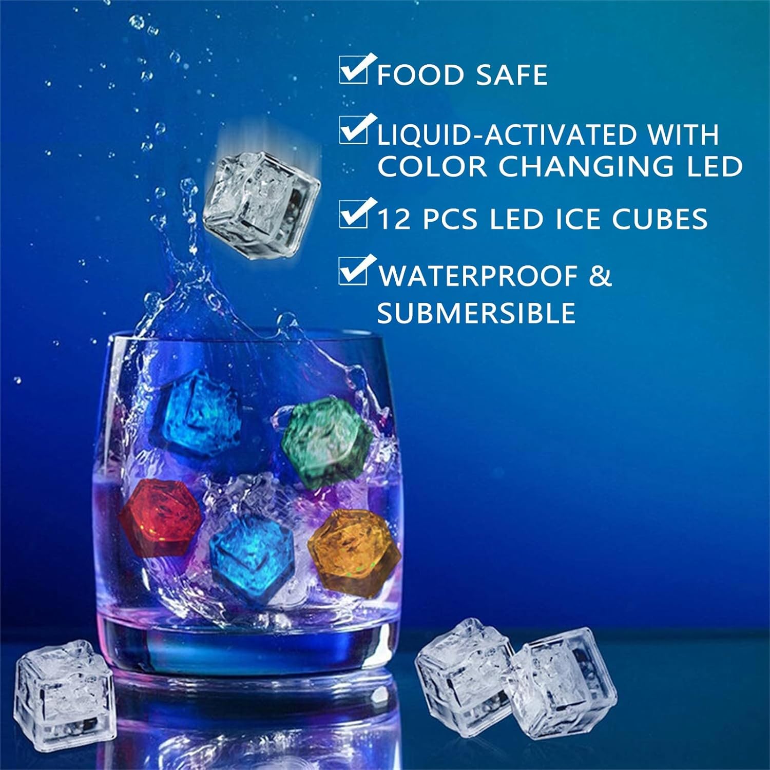 ZWFDC Cubos de hielo iluminados para bebidas, cubos de hielo LED con luces de color cambiantes, recuerdos de fiesta, paquete de 12 cubos de hielo