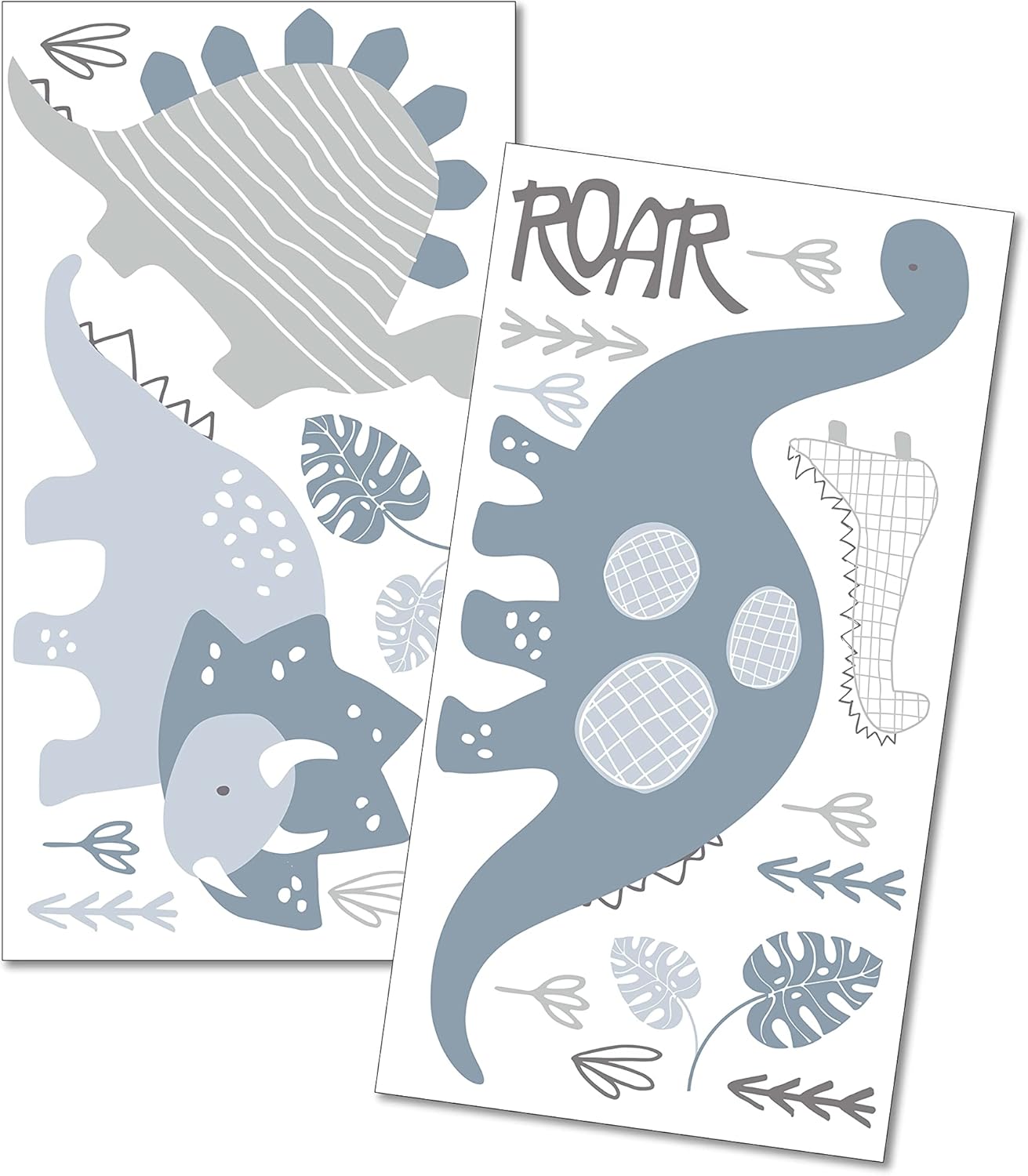 Levtex Baby – Kipton Vinilo Decorativo de Pared – Dinosaurios, Hojas – Gris, Blanco, Azul – Accesorios para guardería – Tamaño 36 x 33 pulgadas.