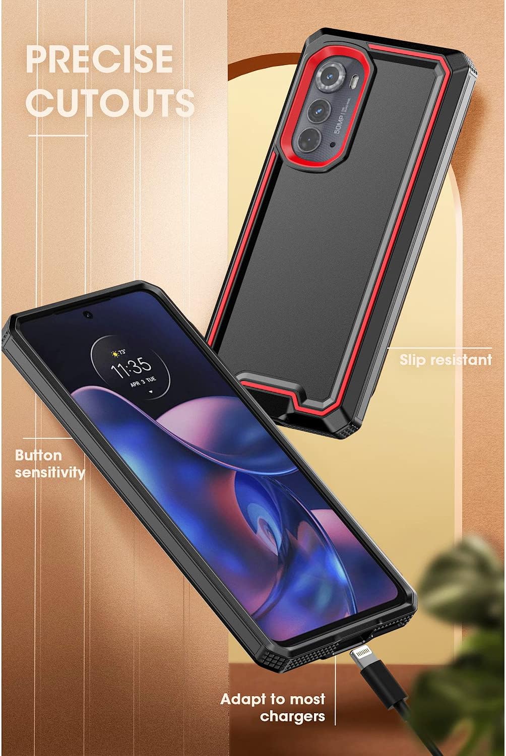 TJS Funda compatible con Motorola Moto Edge 2022, con protector de pantalla de vidrio templado doble capa a prueba de golpes, resistente, híbrida