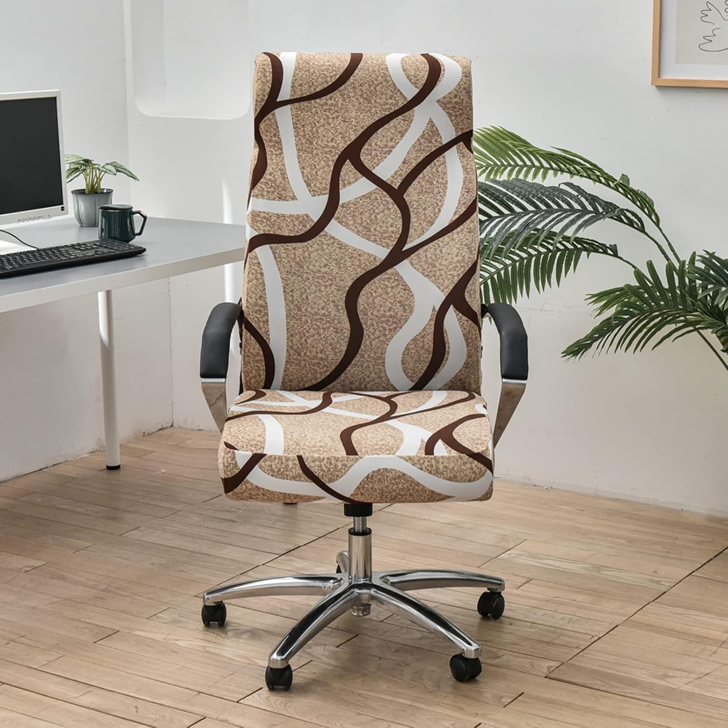 Funda elástica para silla de oficina con cremallera, funda para silla de computadora impresa, para reposabrazos, universal, extraíble, de elastano,