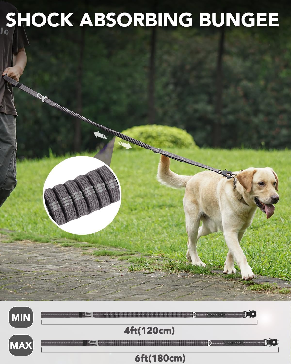 Joytale Correa táctica resistente para perro, 4-6 pies, con absorción de golpes, con 2 asas acolchadas, correa para perro sin tirones con clip de