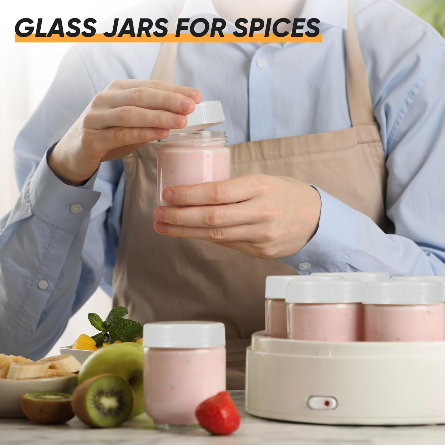 16 tarros de vidrio transparente con tapas de plástico para yogur, tarros de vidrio reutilizables para conservas de yogur, tarros de yogur para