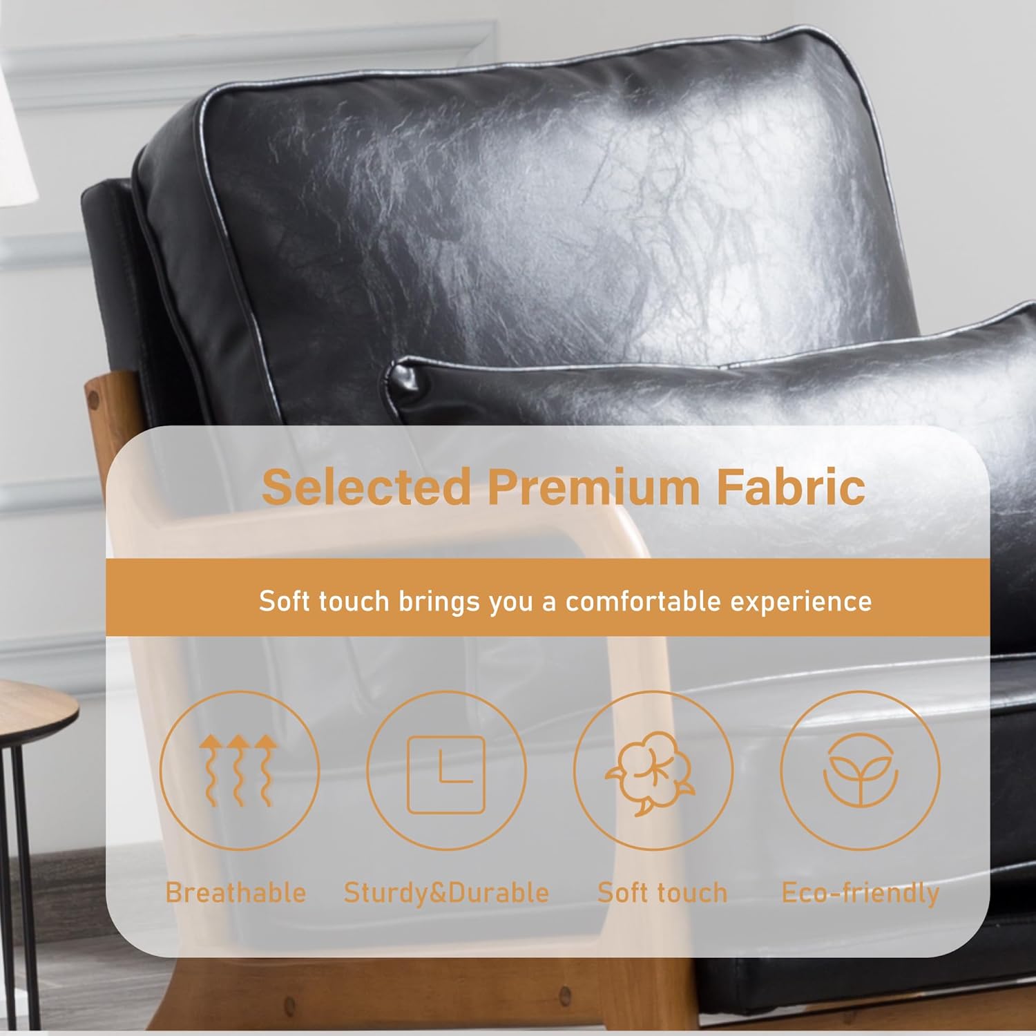 Hosnnile Silla decorativa con cojín, sillón tapizado moderno de mediados de siglo con piel sintética + marco de madera maciza para sala de estar,