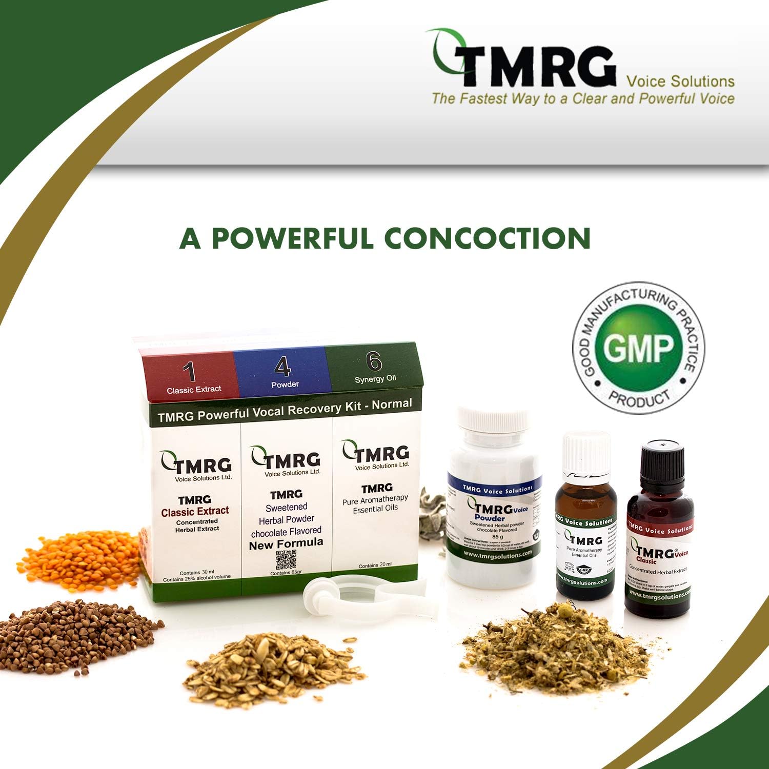 TMRG Potente kit de recuperación vocal, grande (gotas de 1.0 fl oz+3.00 oz en polvo+0.7 fl oz de aceite + clip), remedio profesional de cuerdas