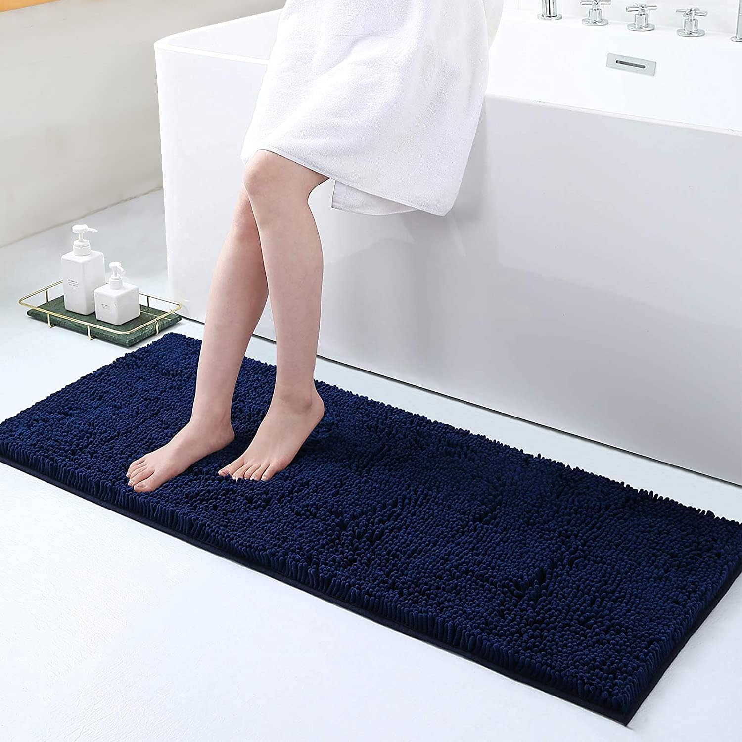 smiry – Lujosa alfombra de baño de felpilla, extra suave y absorbente, lavable a máquina, antideslizante para bañera, ducha y cuarto de baño (47 x