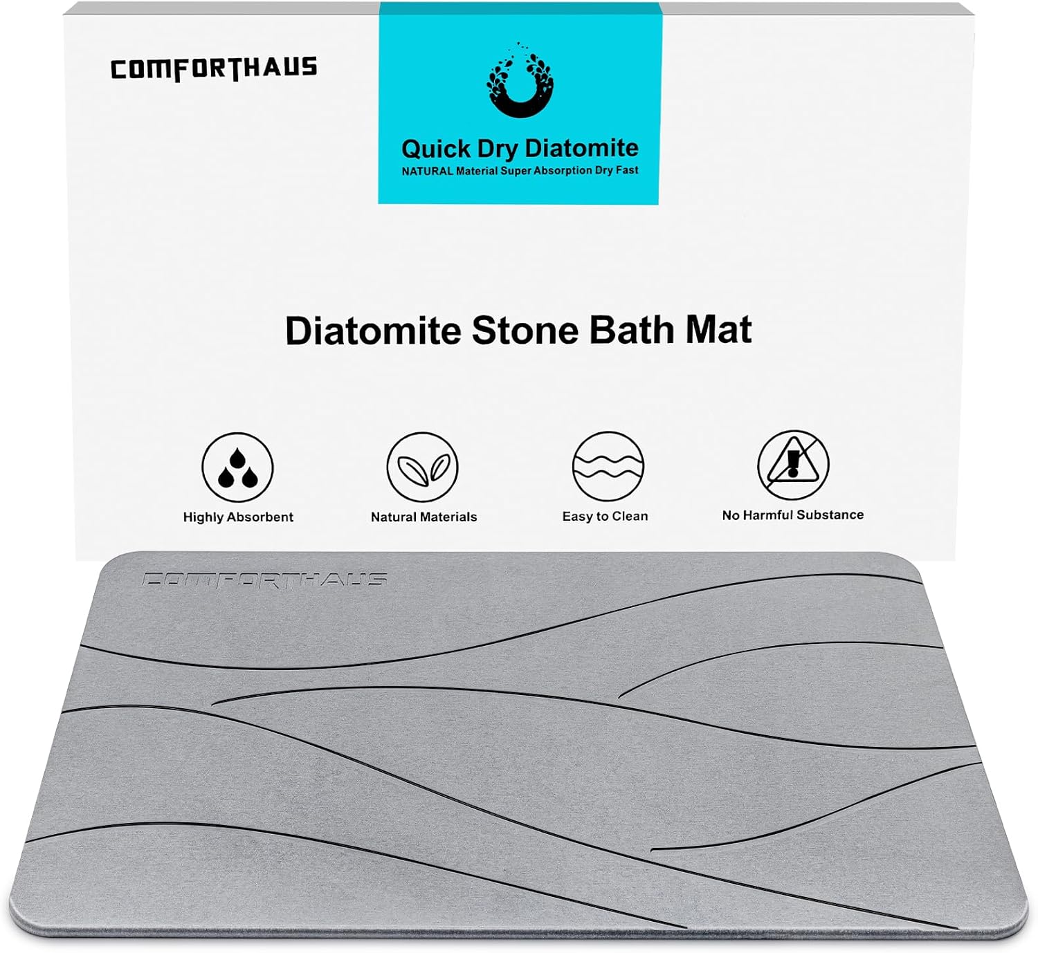 ComfortHaus Tapete de baño de piedra, piedra de tierra de diatomeas para baño, tapete de baño de secado rápido, antideslizante, súper absorbente,