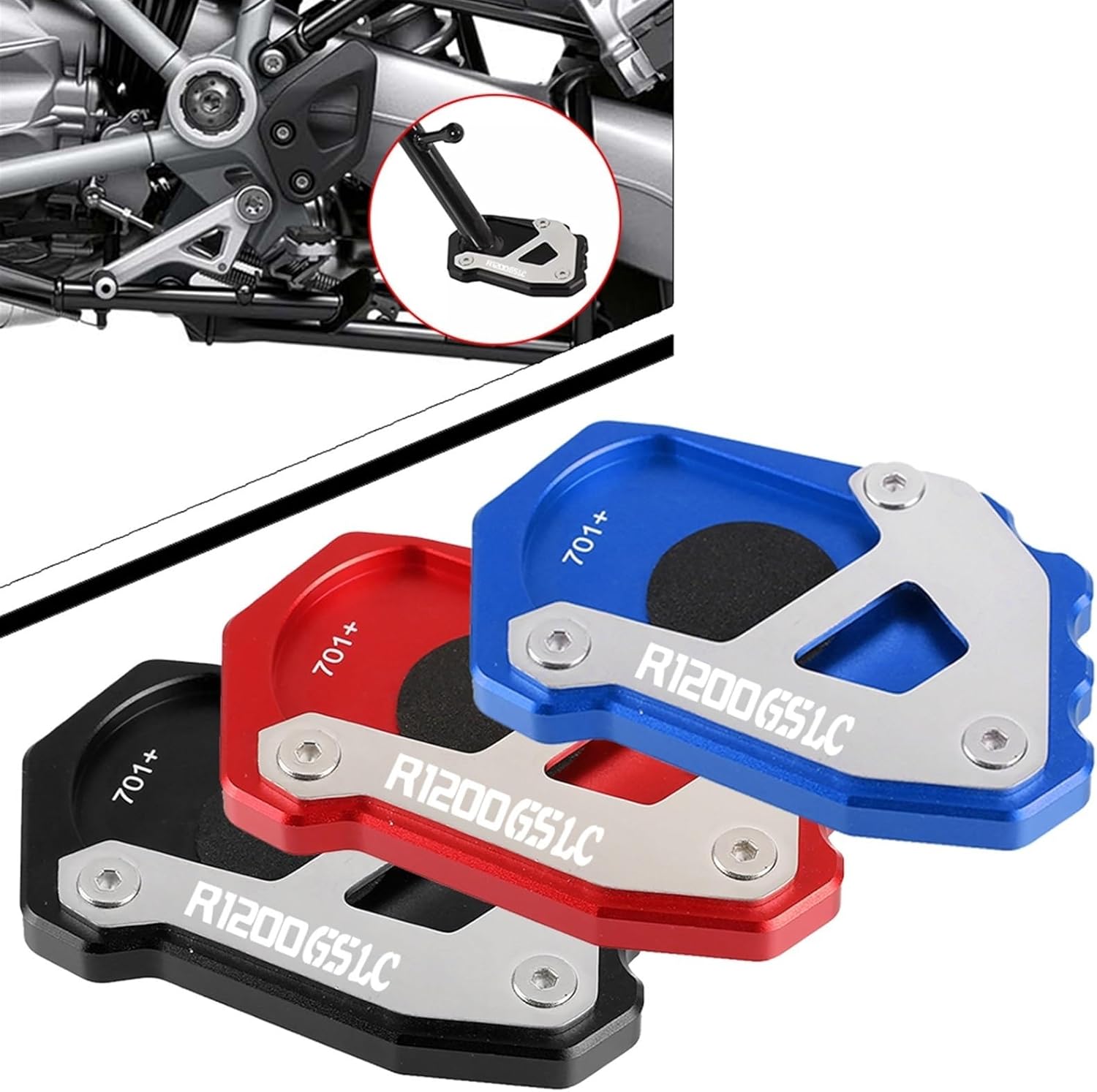 CNC aluminio Motorcycle Side Stand Enlarge Surppot Plate Kickstand Extension for BMW R 1200 GS-LC Adventure 2015-2018 (Color  GS)