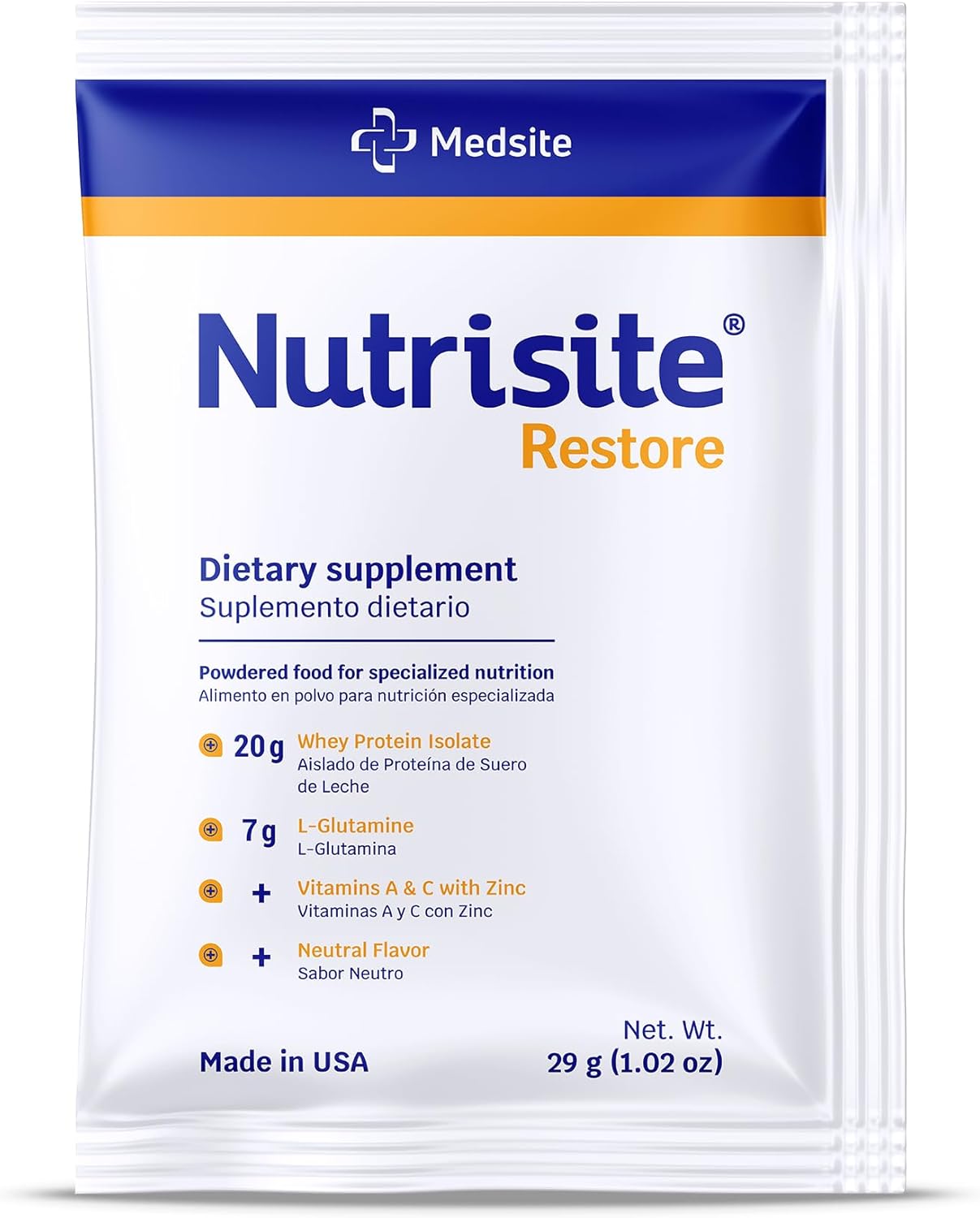 Nutrisite Restore Polvo para Apoyo a la Curación de Heridas, Incluye Proteína Aislada de Suero, L-Glutamina, Vitaminas A, C y Zinc  Sin Gluten ni