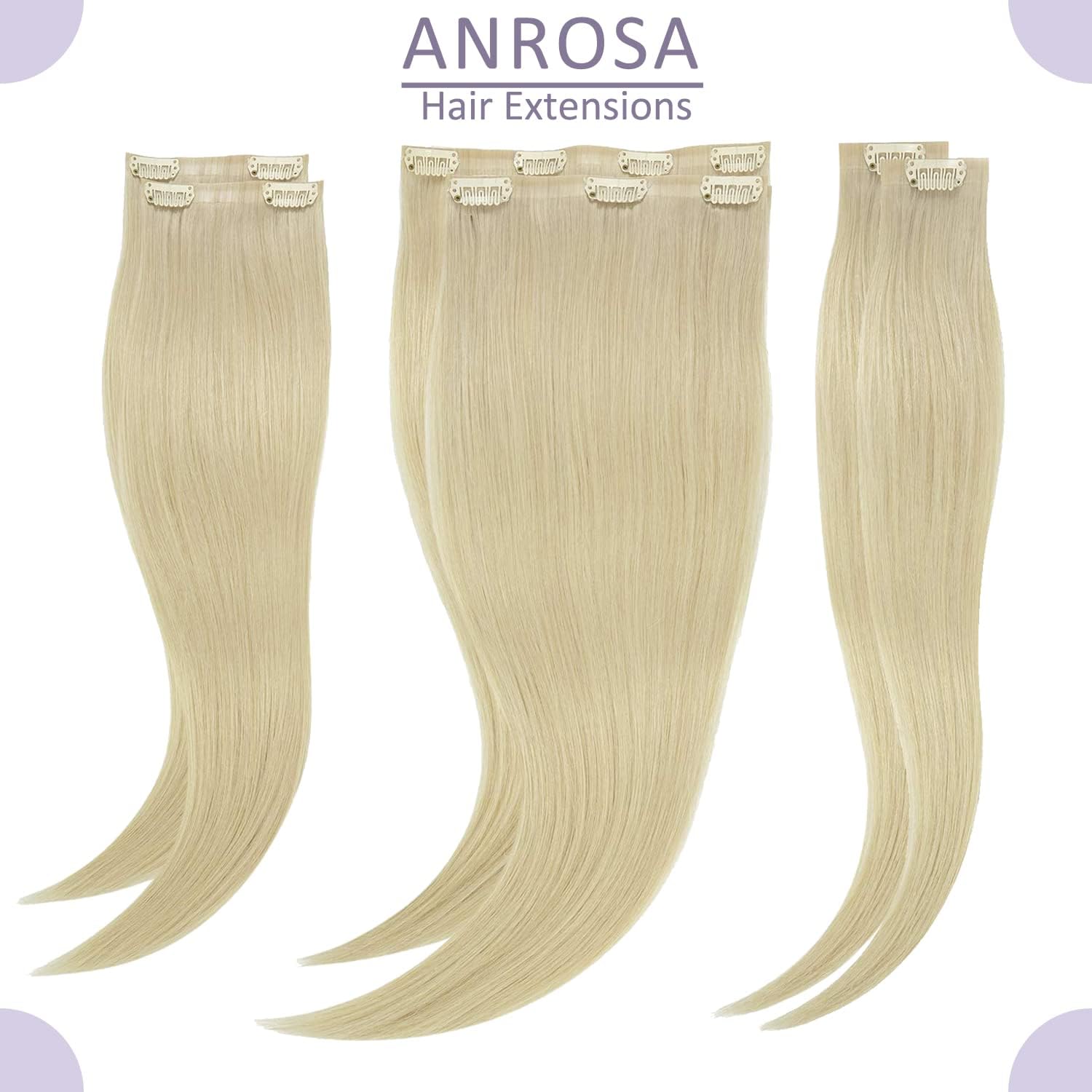 Anrosa Extensiones de cabello humano real con clip, sin costuras, 14 pulgadas, extensiones de cabello natural con clip, extensiones de cabello