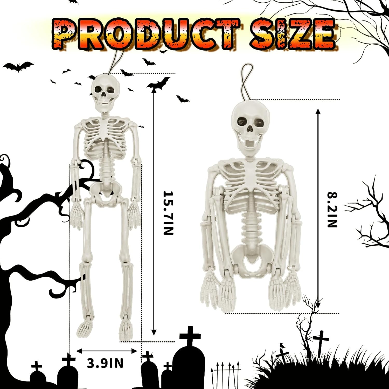 Paquete de 6 esqueletos decorativos de Halloween, esqueleto pequeño posable de 16 pulgadas de cuerpo completo con articulaciones móviles, esqueletos