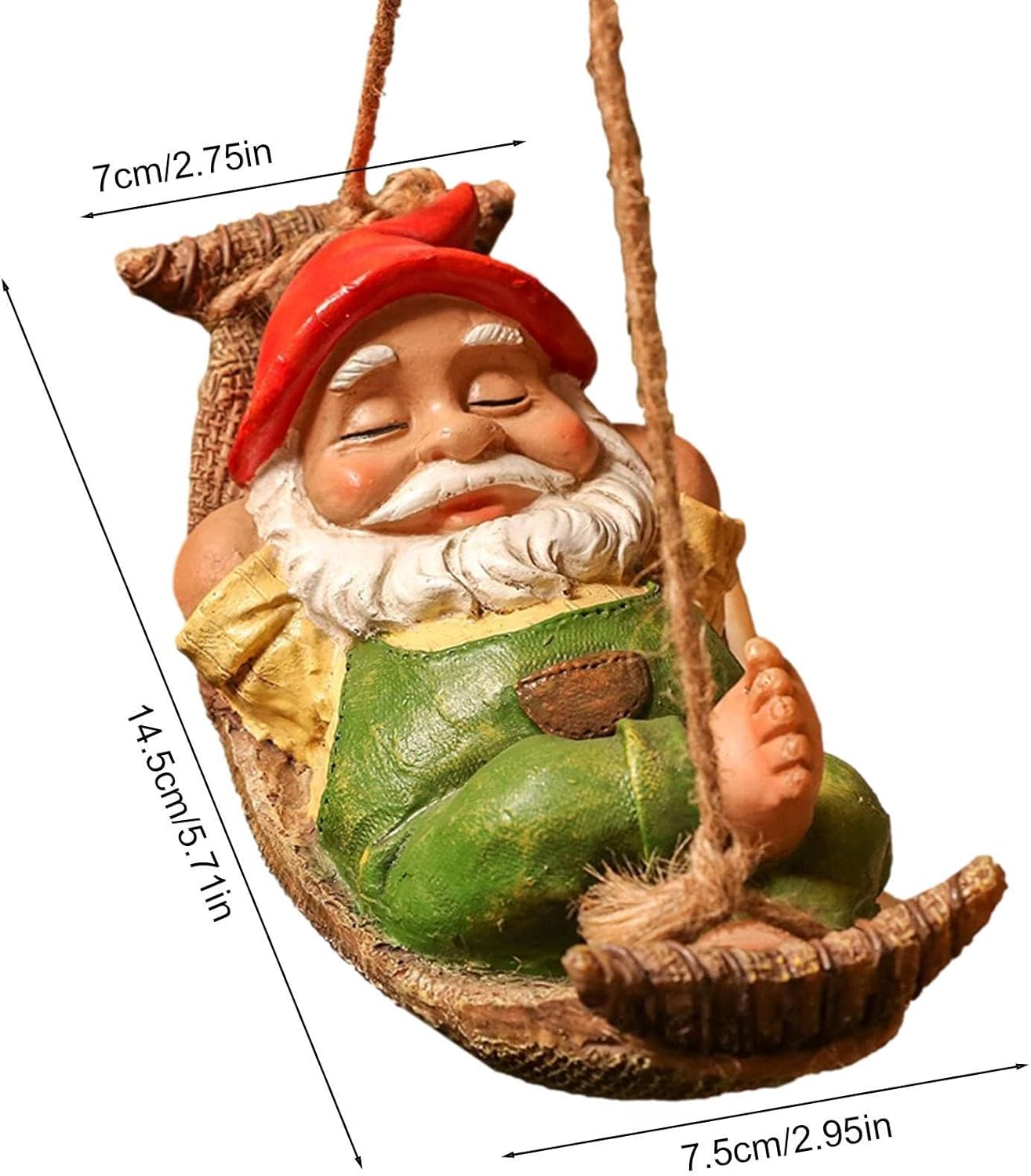 Divertidos gnomos de jardín, bonitos gnomos decorativos para exteriores, estatua colgante para exteriores, gnomo soñoliento en hamaca de hojas