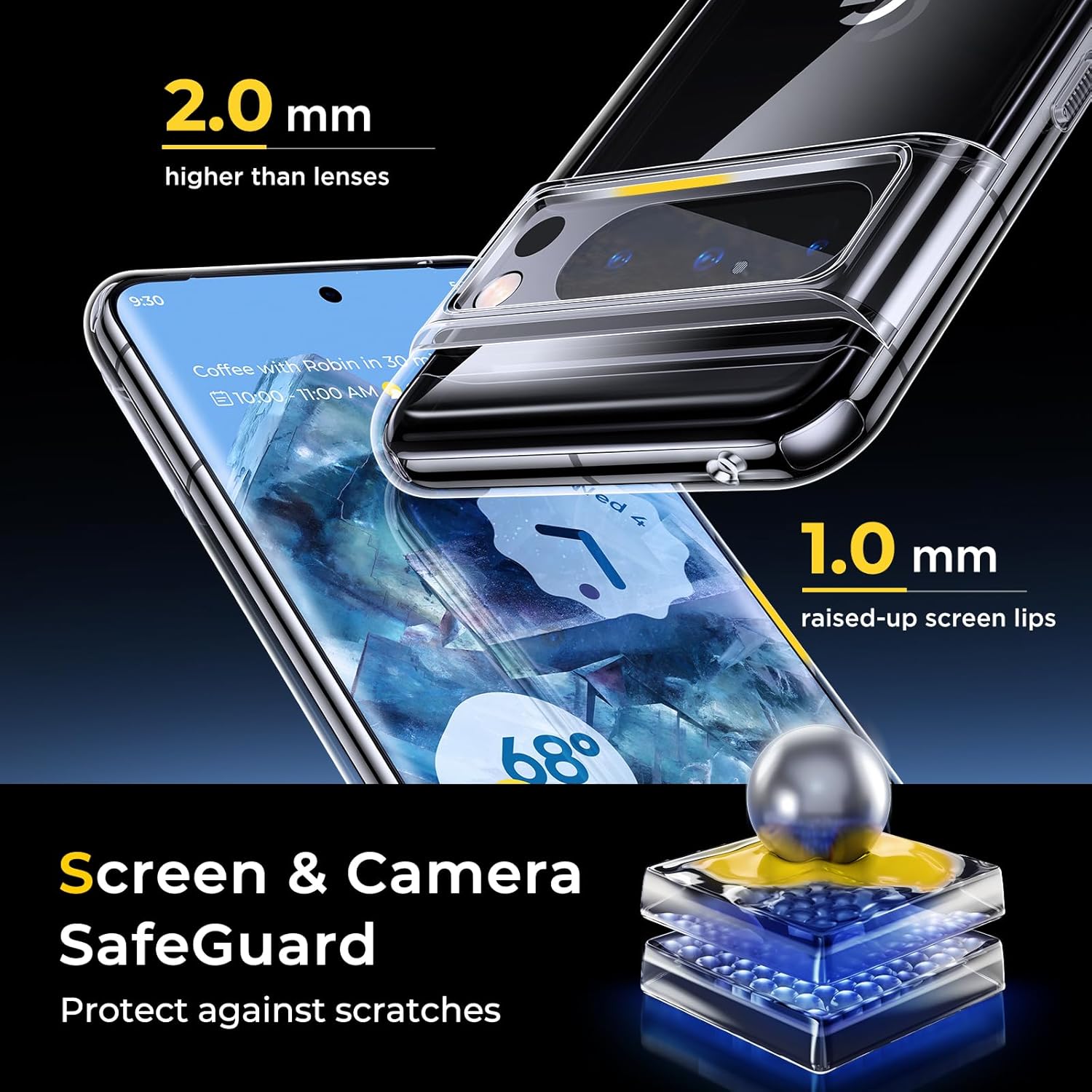 Humixx Funda transparente para Google Pixel 8 Pro no amarillenta Protección contra caídas de grado militar de 14 pies Protector a prueba de golpes