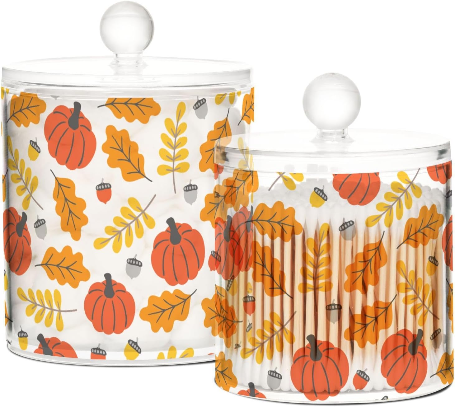 Tarros de calabazas de otoño con tapas, tarros de almacenamiento, recipientes de baño, recipientes de lavandería, contenedor redondo de algodón para