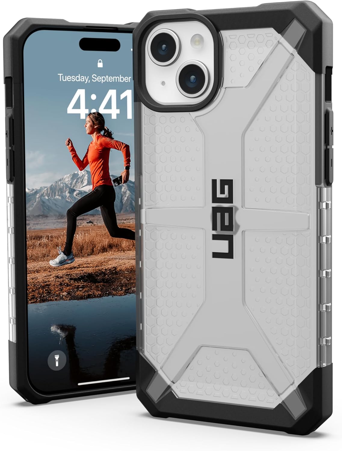 URBAN ARMOR GEAR UAG – Funda diseñada para iPhone 15 Plus de 6.7 pulgadas, paquete de hielo de plasma con protector de pantalla UAG Glass Shield