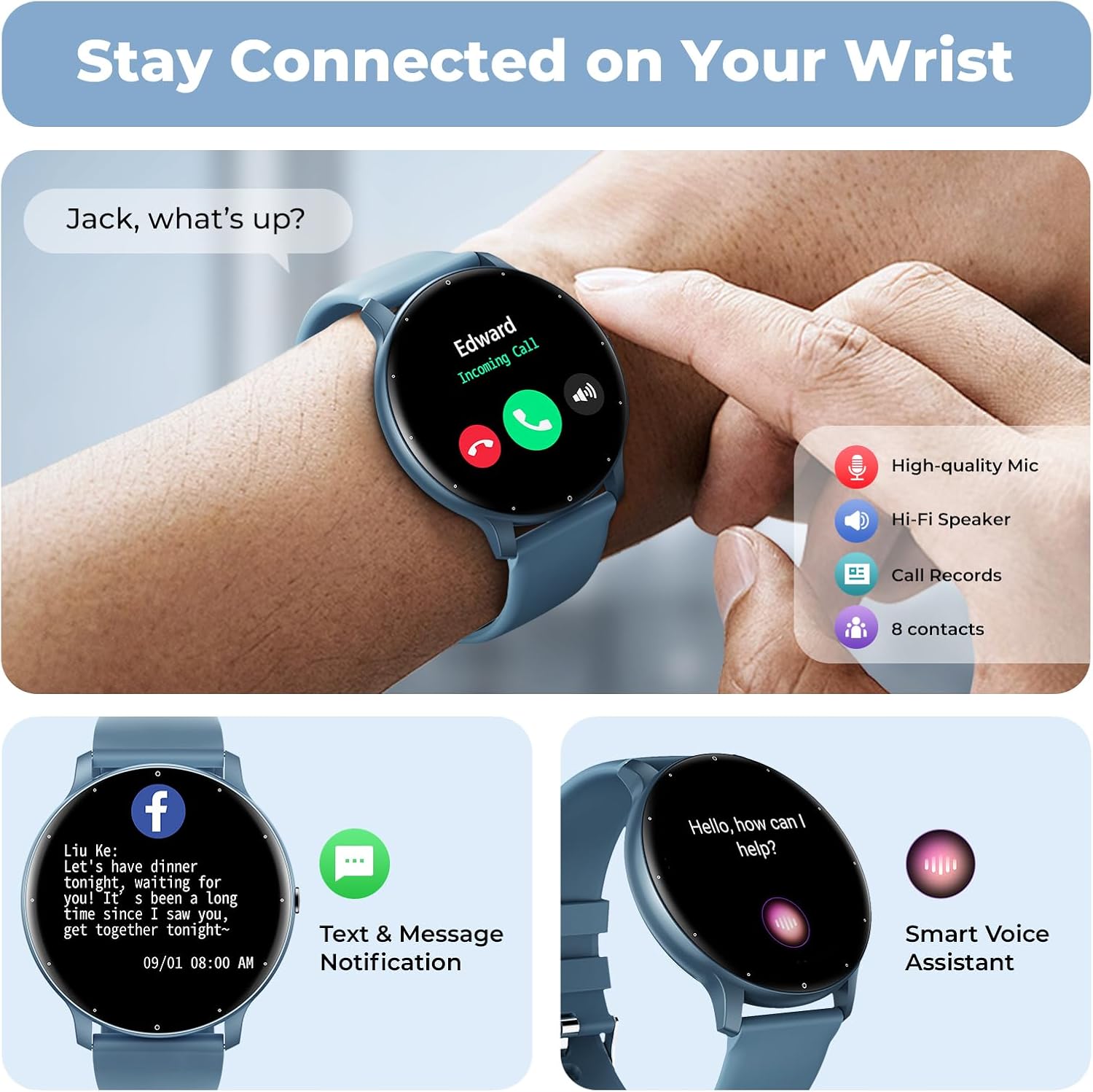 Reloj inteligente para hombres y mujeres (respuestahacer llamadas), reloj de seguimiento de actividad HD de 1.39 pulgadas con 30 modos deportivos,