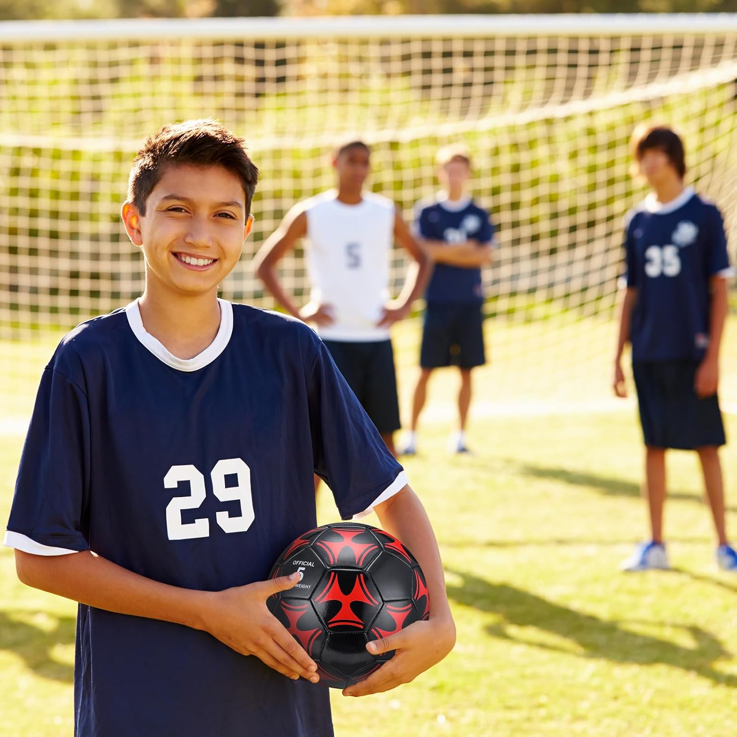 Deekin Balón de fútbol de 6 piezas con inflador, tamaño oficial, para interiores y exteriores, pelota de fútbol a granel, cosido a máquina, regalo