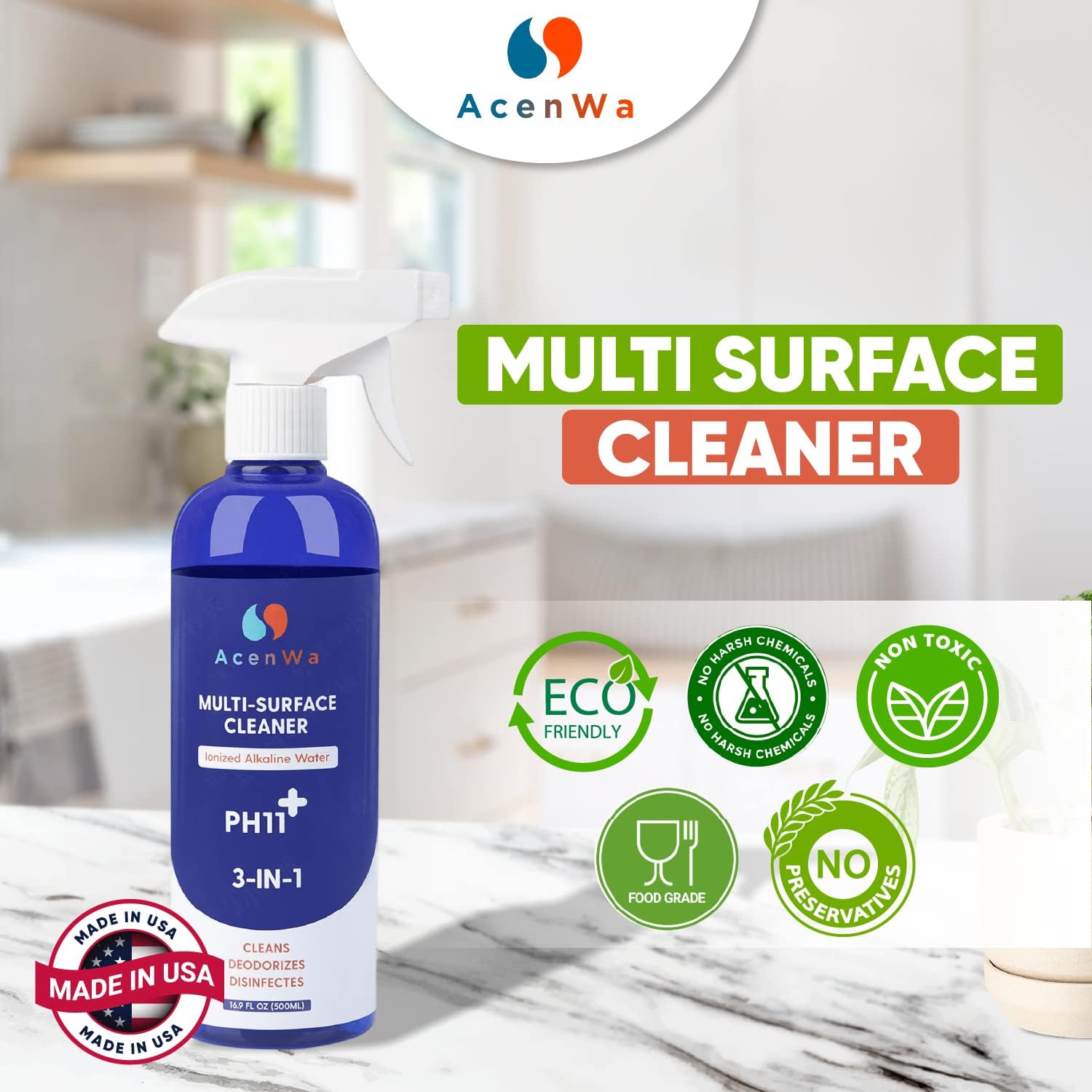 Limpiador multisuperficie verde, desengrasante en platos, freidora de aire, estufa de microondas, encimera de mesa, desodorante limpio de