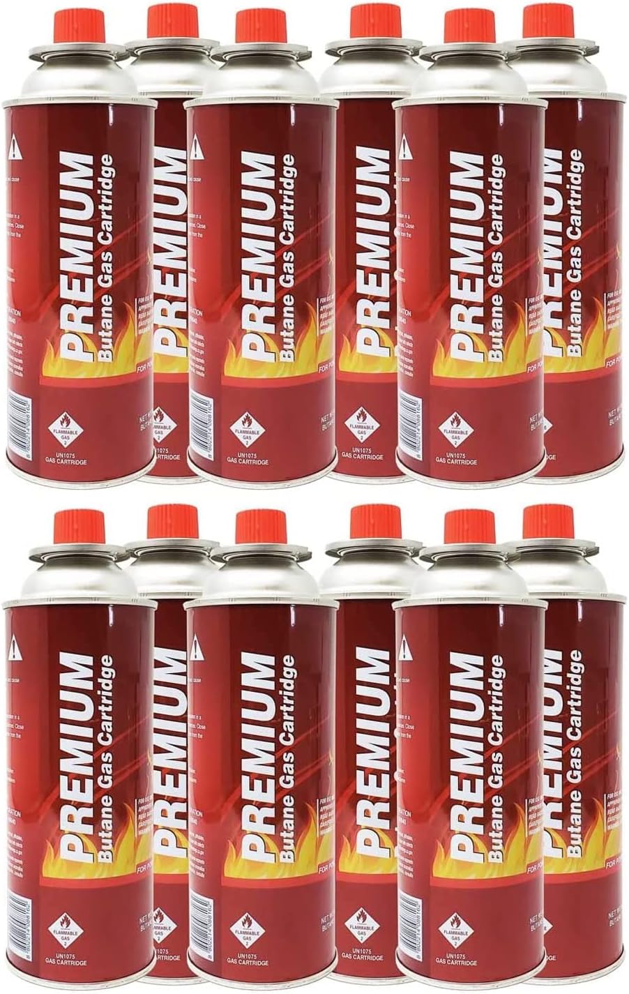 Botes de combustible de butano para estufas de campamento portátiles, quemadores de gas, listados UL, 8 onzas por recipiente – Juego de 12