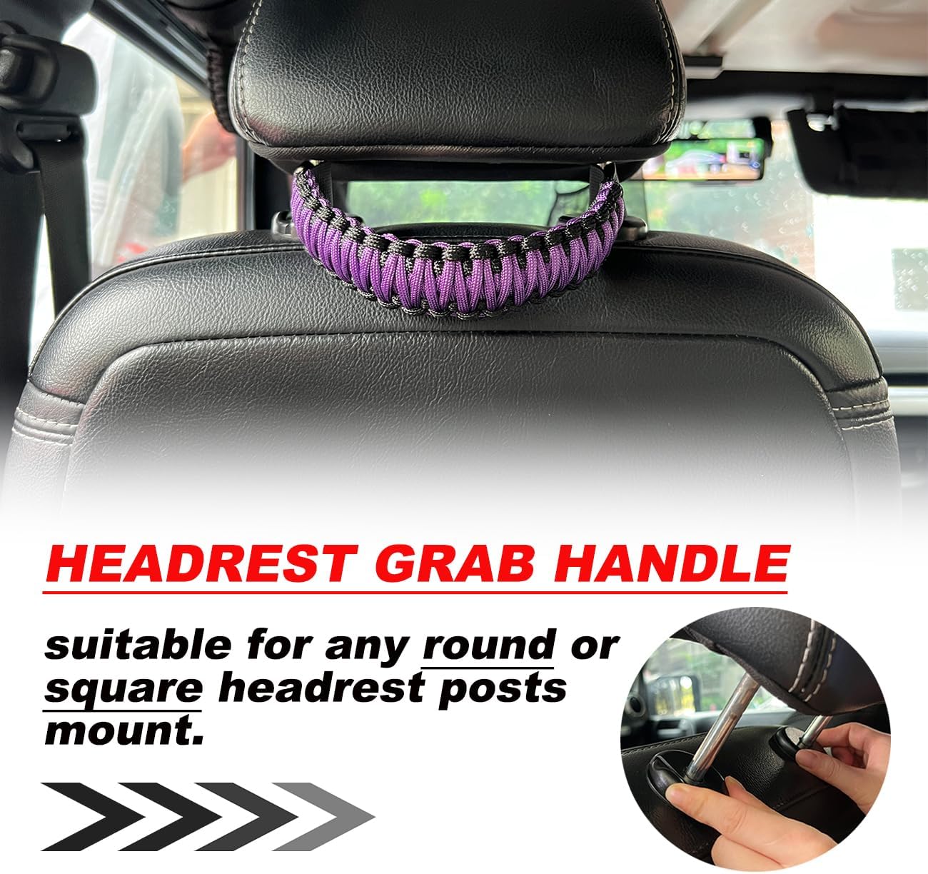 Asas de agarre para reposacabezas (púrpura), asas de agarre para reposacabezas de paracaídas para Jeep Tacoma Bronco 4Runner, asas de agarre