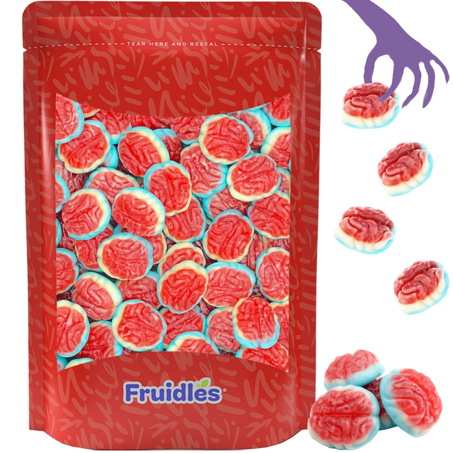 Fruidles Caramelos de cerebro de gomitas de Halloween, rellenos de bolsas de fiesta de truco o trato, recuerdo de fiesta (media libra)