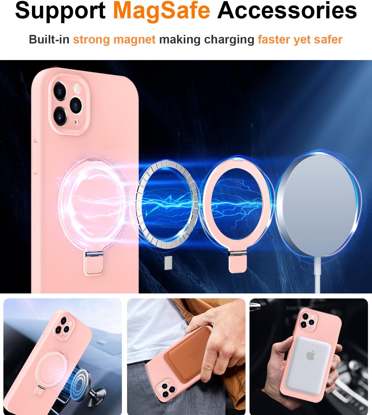 PIXIU Funda magnética para iPhone 11 Pro Max, compatible con MagSafe, silicona líquida suave a prueba de golpes, para iPhone 11 Pro Max con forro de