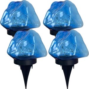 Guirnalda de luces solares de piedra colorida, carcasa azul, funciona con energía solar, para exteriores, impermeable, para decoración al aire Guirnalda de luces solares de piedra colorida, carcasa azul, funciona con energía solar, para exteriores, impermeable, para decoración al aire