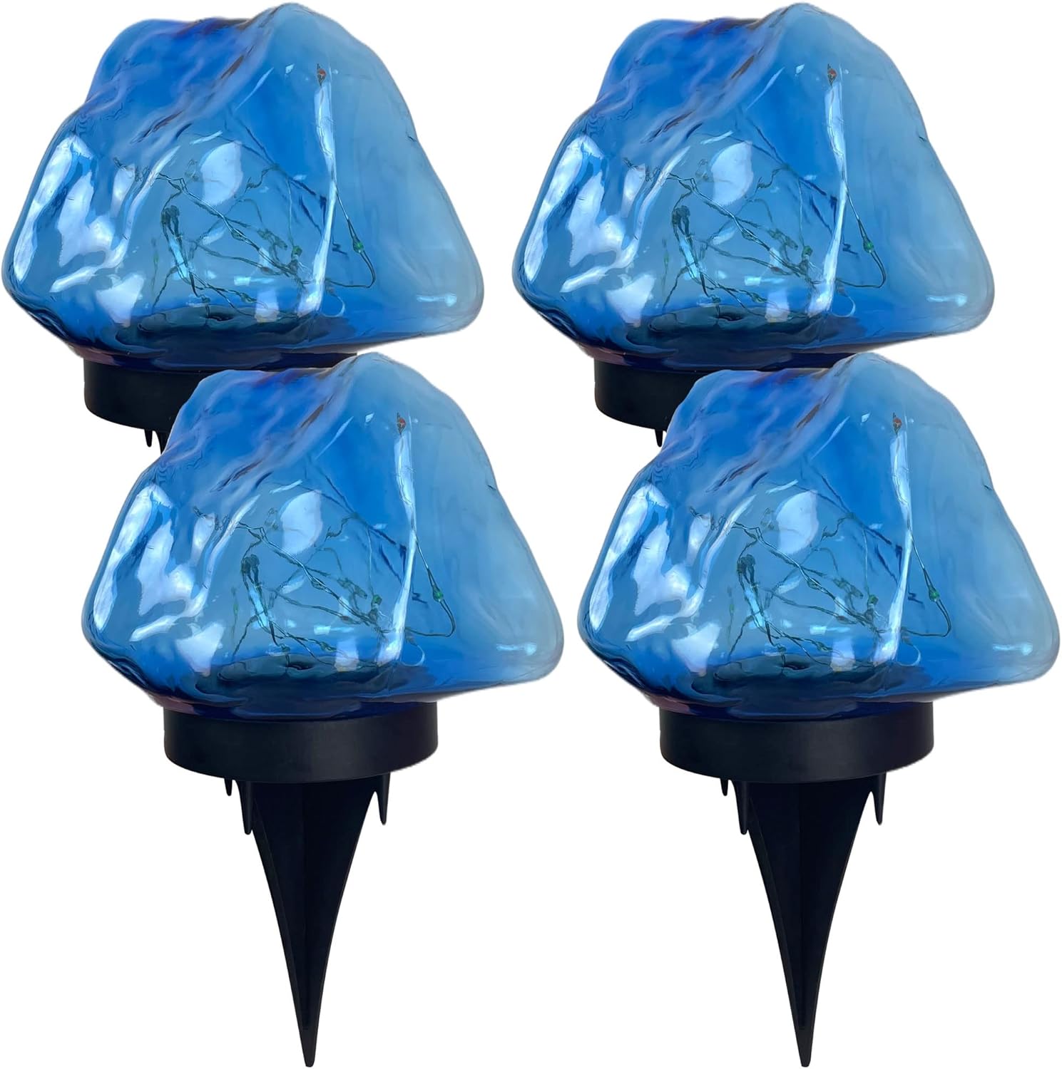 Guirnalda de luces solares de piedra colorida, carcasa azul, funciona con energía solar, para exteriores, impermeable, para decoración al aire