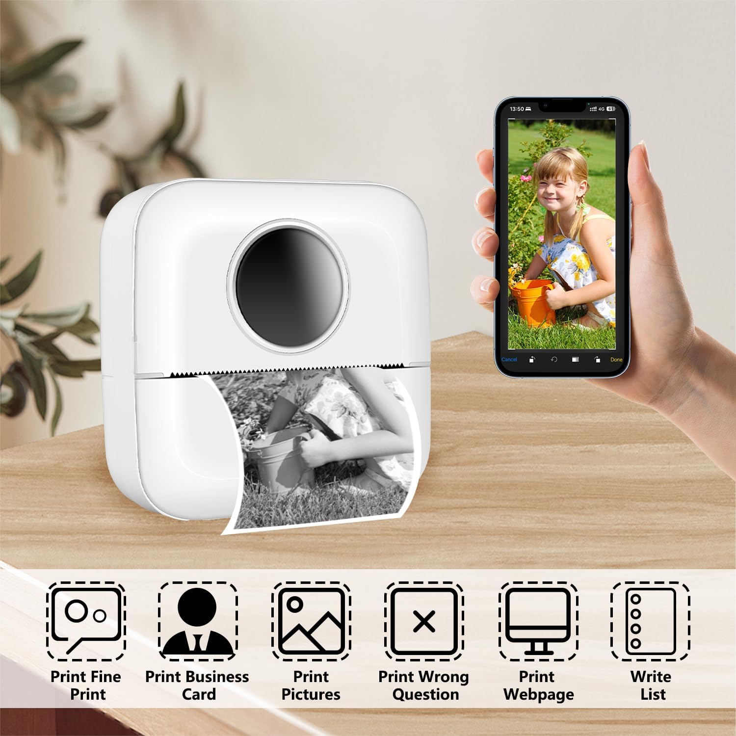 Mini impresora portátil, mini impresora de calcomanías Bluetooth, impresora térmica inteligente sin tinta de bolsillo para iOS y Android, impresora