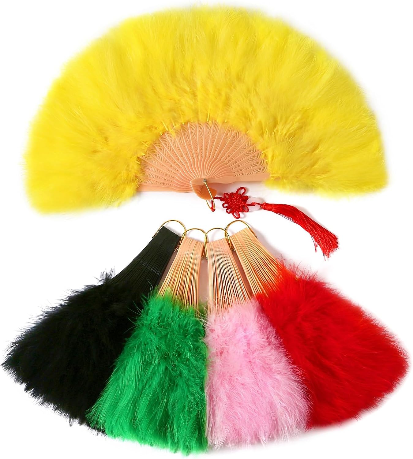 Abanico plegable de plumas vintage de los años 20 con diseño de marabú, ventilador de mano, para fiesta de disfraces, espectáculos de baile y