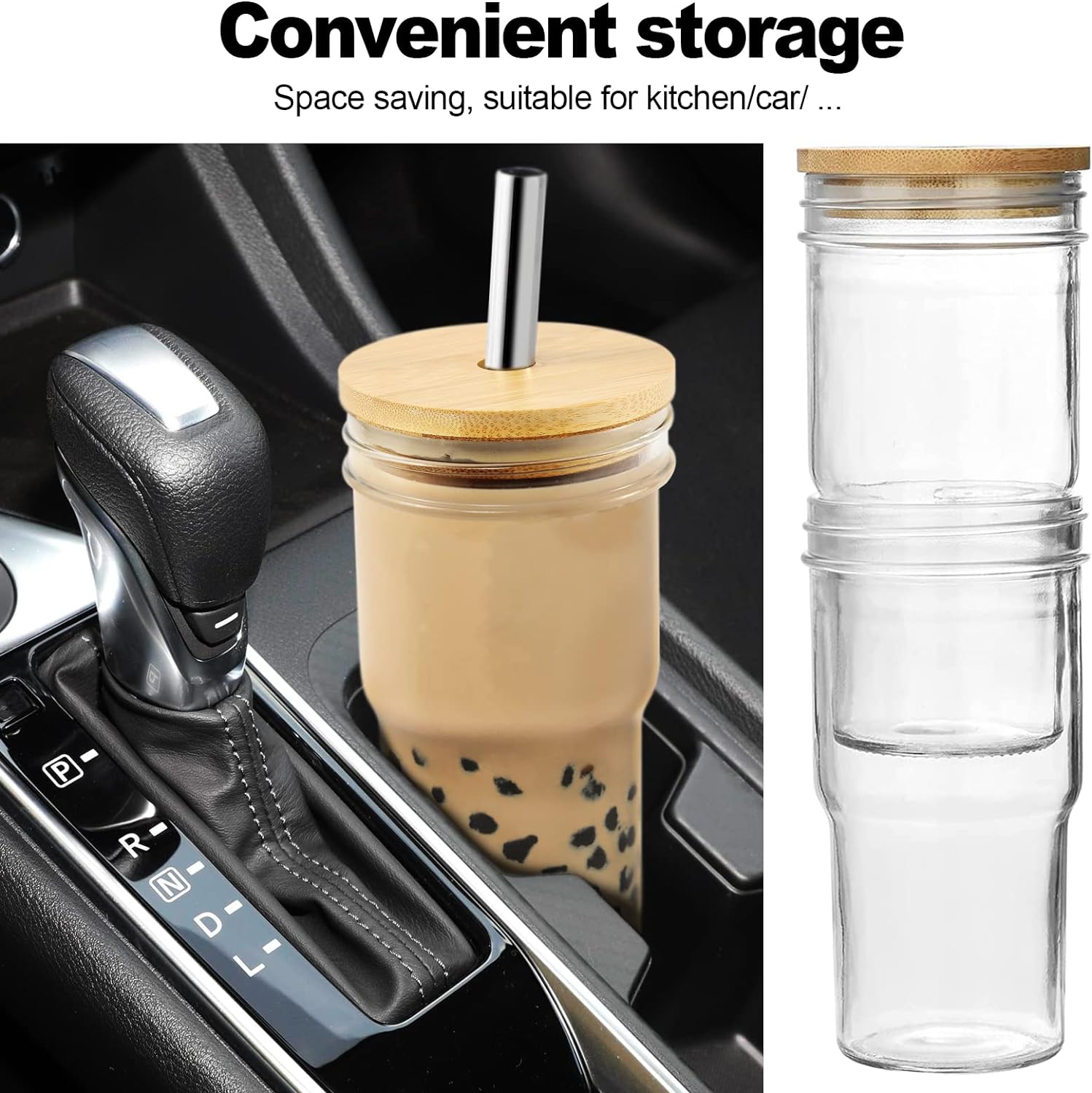 Vaso Boba reutilizable para batido de vidrio, vaso de té con burbujas, paquete de 2 vasos de boca ancha de 22 onzas para café helado con tapa de