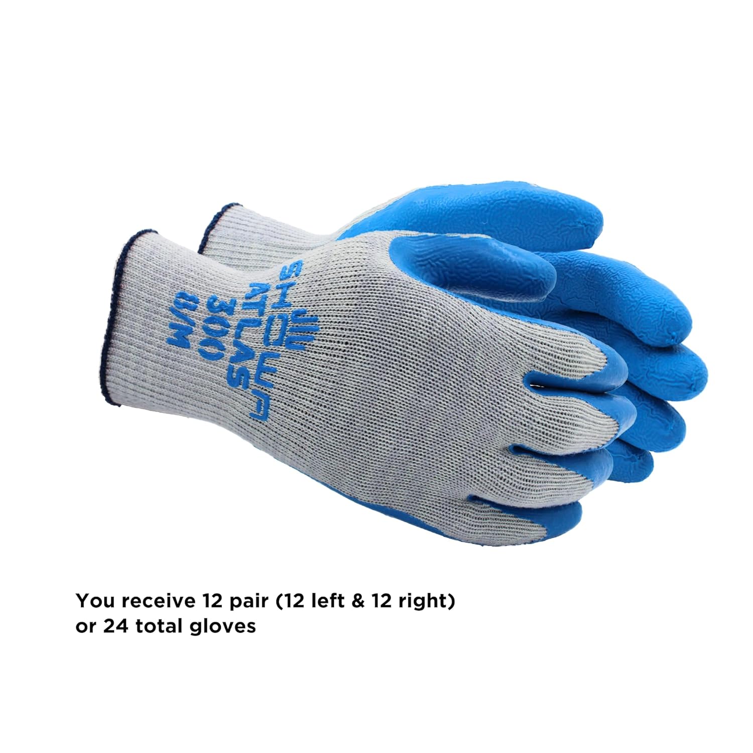 Showa Atlas 300BL-09 – Guantes ajustados con palma de recubrimiento de goma natural, color negro, grandes (paquete de 12 pares), 300XL-10.RT