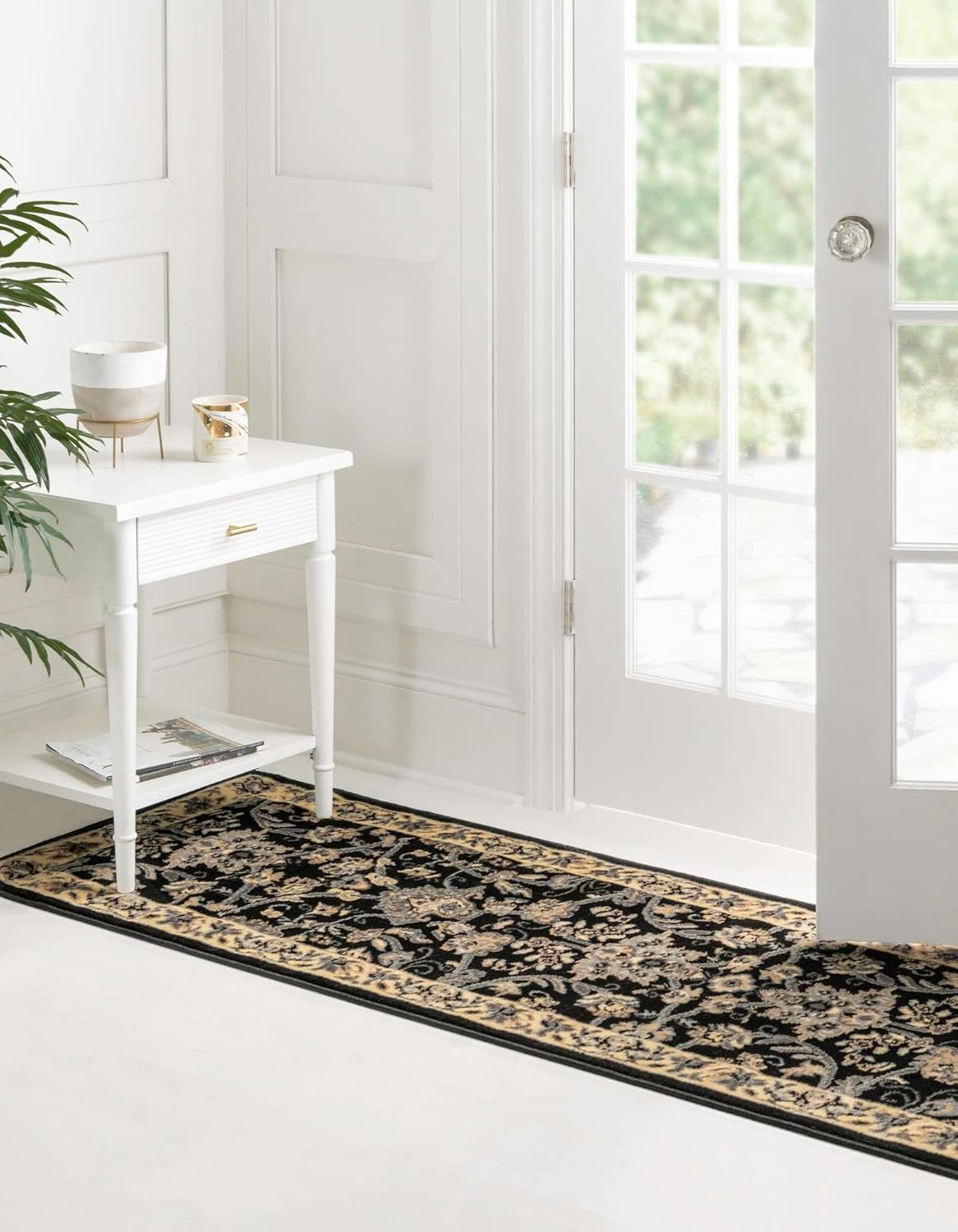 Unique Loom Kashan Collection – Alfombra tradicional con diseño floral, color negro