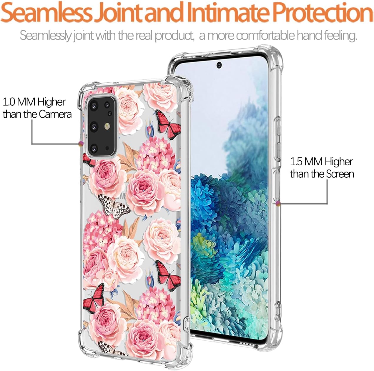 Funda para Galaxy S20 Plus, S20+ SM-G986U, transparente, con diseño de poliuretano termoplástico (TPU), absorción de impactos, diseño floral, diseño