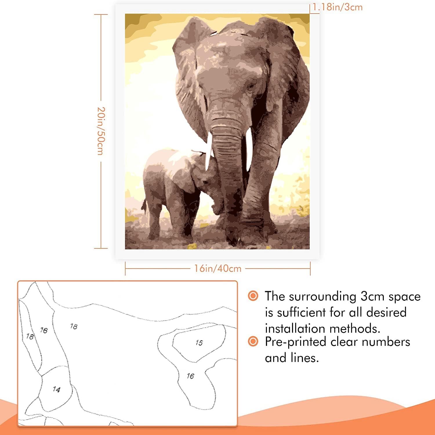 Toudorp Kits de pintura por números de 16 x 20 pulgadas, pintura en lienzo para adultos principiantes y niños con pinturas acrílicas y pinceles,