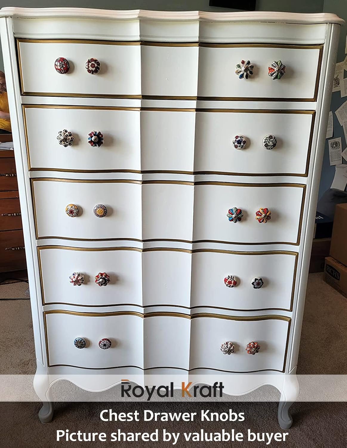Royal Kraft Sknob017 – Perillas de cerámica pintadas a mano vintage para armario de cocina, puerta y cajón, armario, armario (juego de 10)