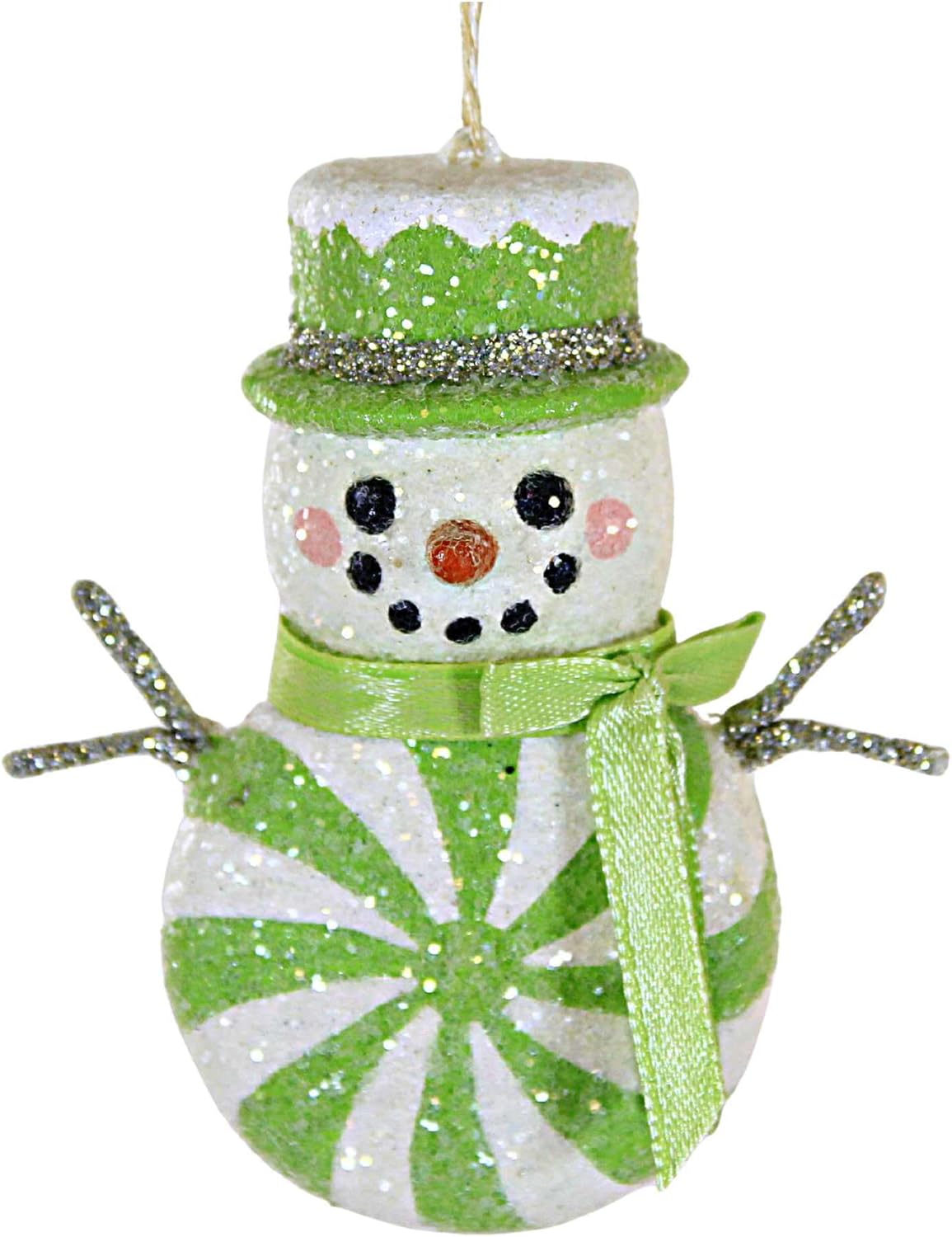 Bethany Lowe Adorno de muñeco de nieve de menta verde, nariz de zanahoria navideña de poliresina, un adorno de 3.5 pulgadas, Tf2284, verde