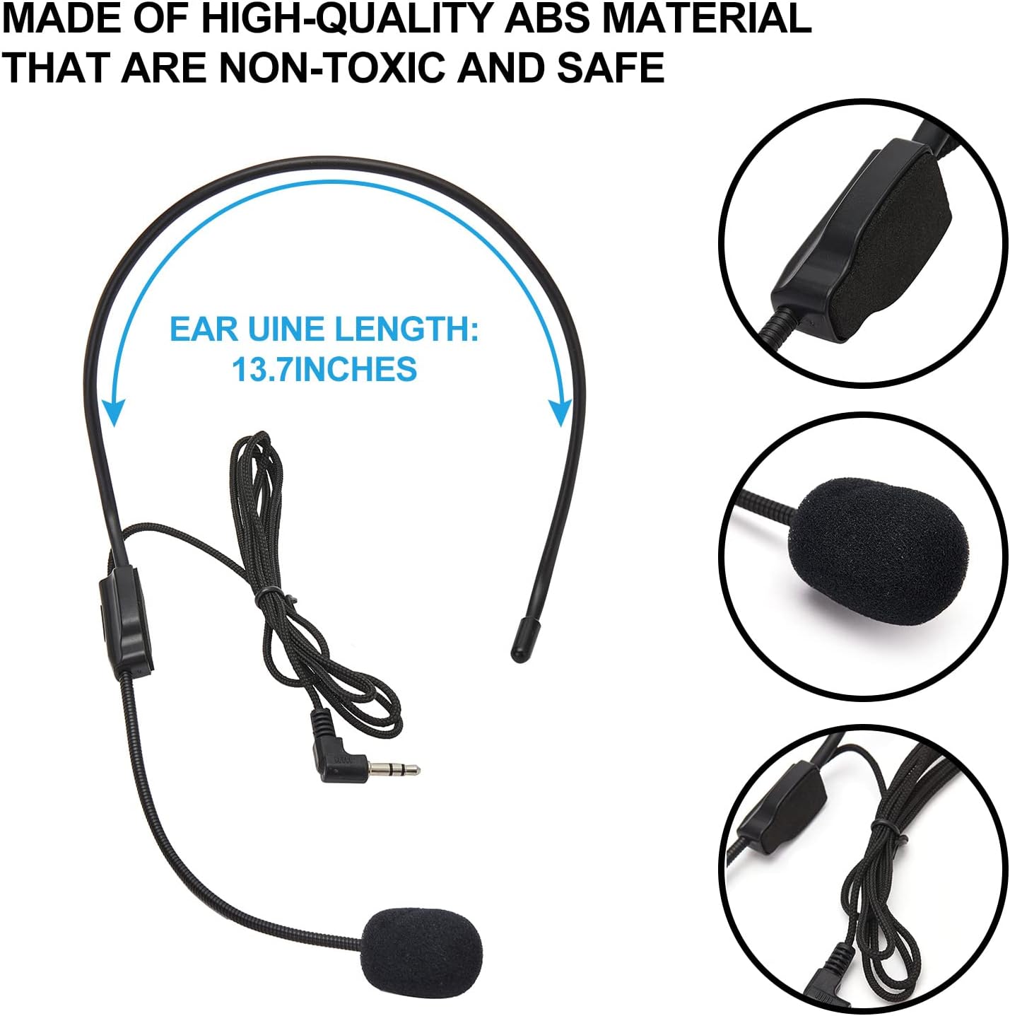 Juego de 2 micrófonos para auriculares, pluma flexible con cable, conector de 0.138 in negro para profesores, altavoces, bailarines, presentaciones,