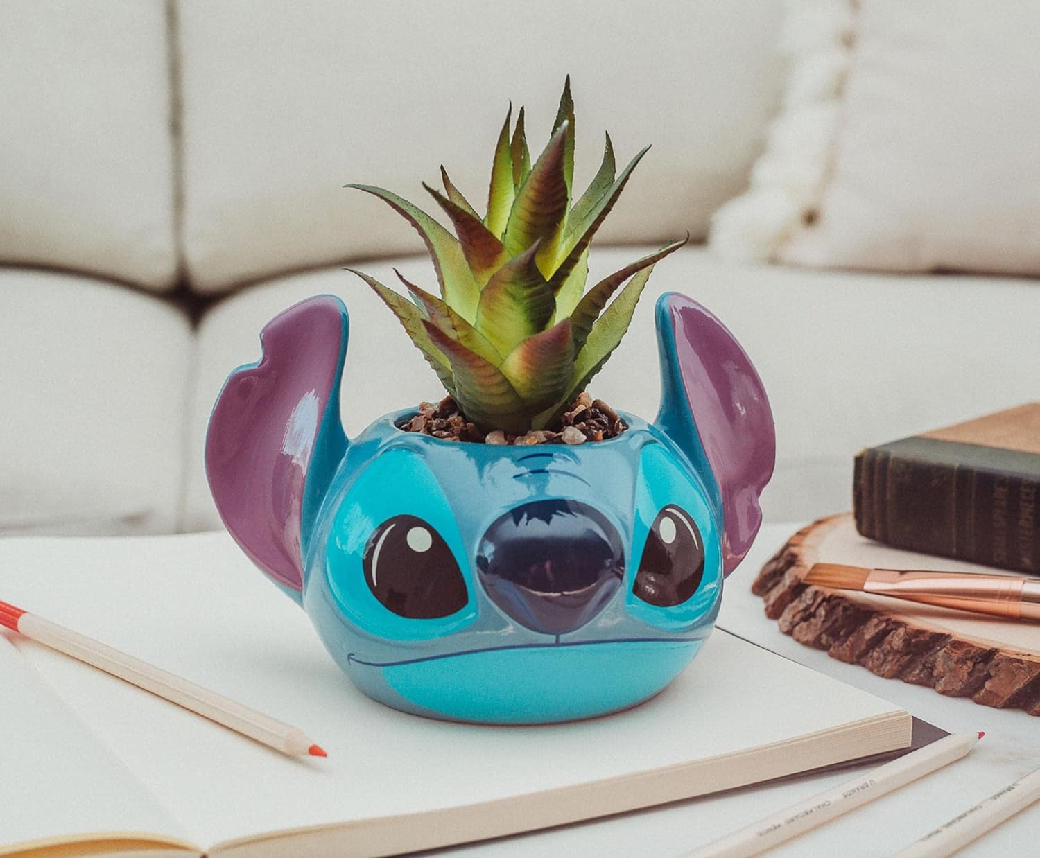 Silver Buffalo Lilo and Stitch – Planta decorativa de imitación de cara decorativa en cerámica, tamaño grande