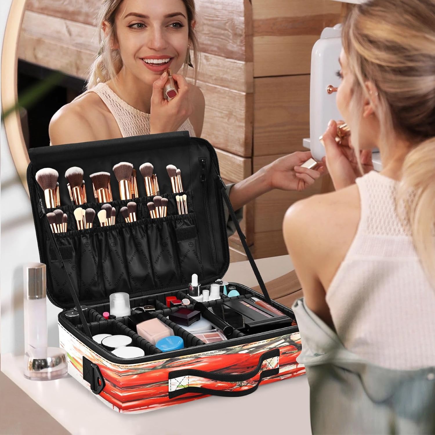Tomatoes Red Fruit large capacity cosmetic bag make up travel bag toiletry bag women portable travel makeup cosmetiqueras para viaje for women girl